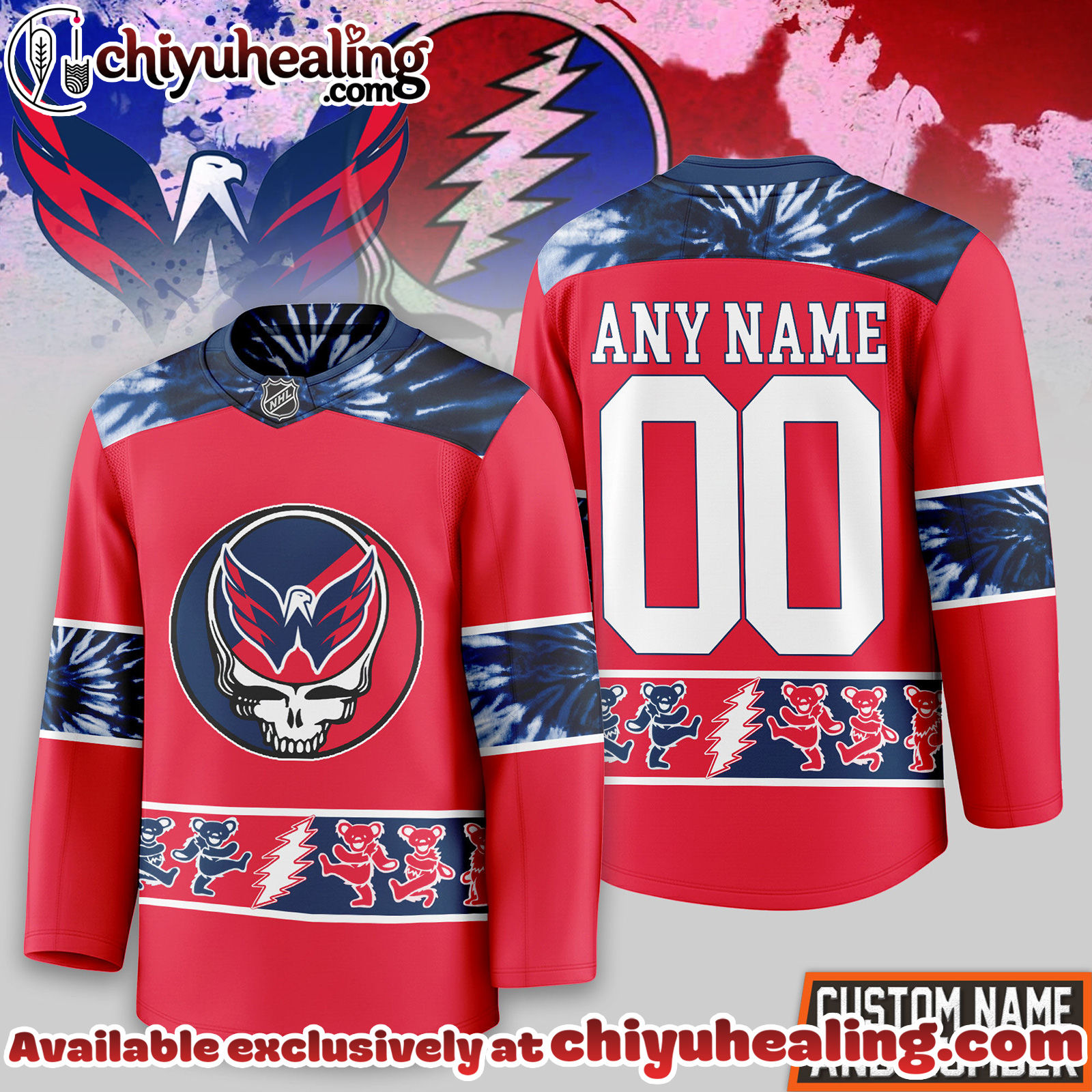 Washington Capitals Premium NHL Tie-Dye Skull Hockey Jersey