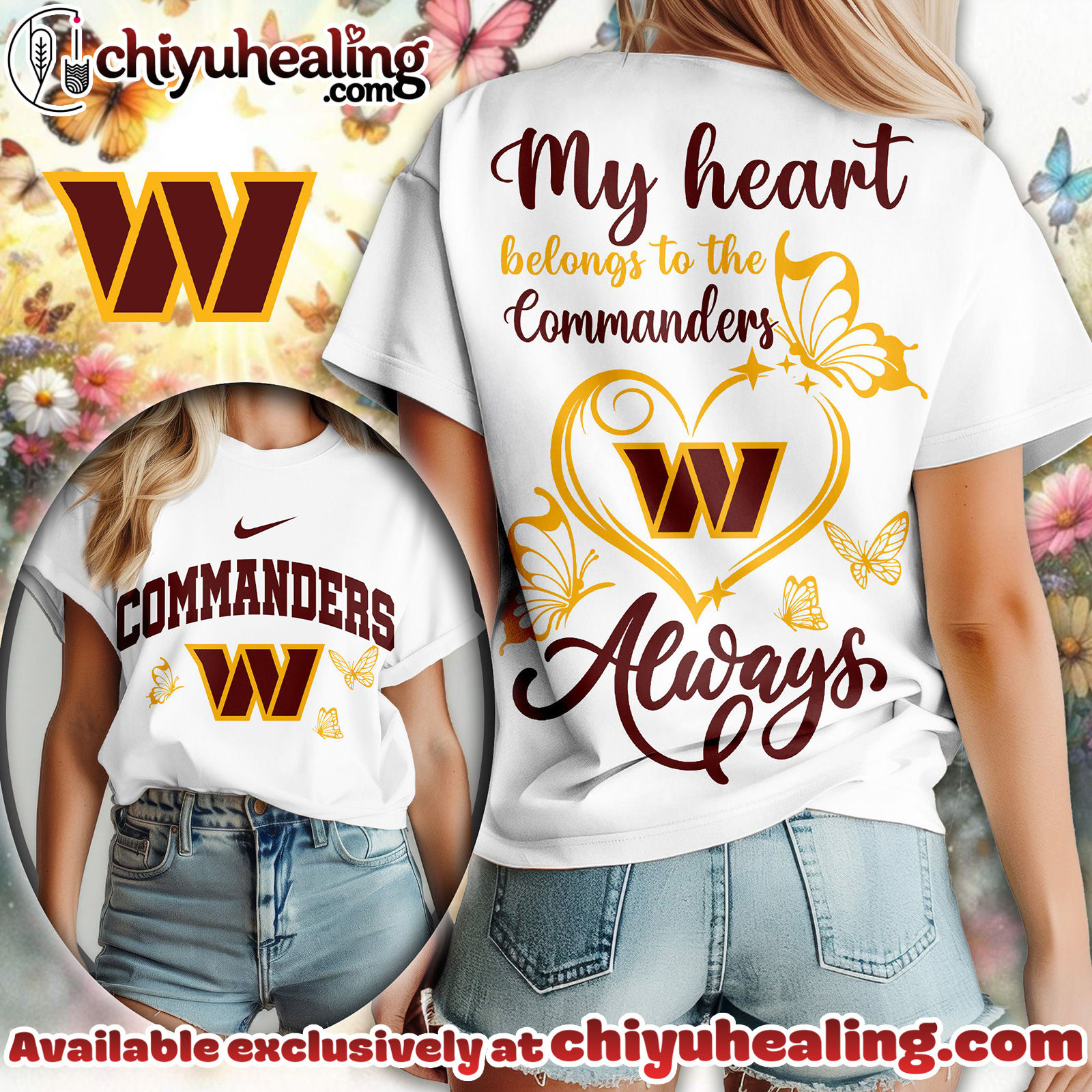Washington Commanders Premium NFL Butterfly Women Shirt, Hoodie, Sweatshirt