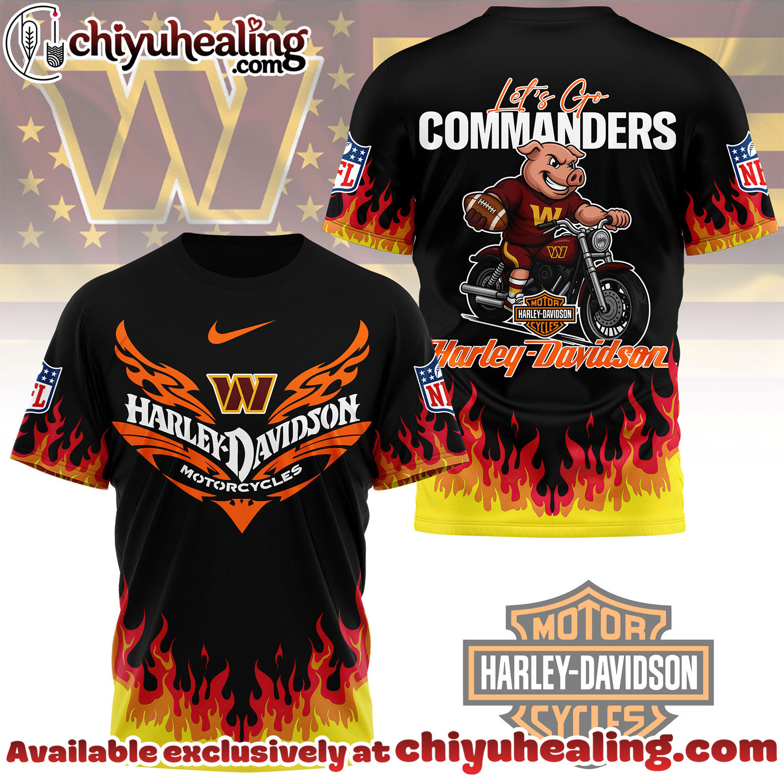 Washington Commanders Premium NFL Harley Davidson Firewave 3D Shirt, Hoodie, Sweatshirt, All Team NFL