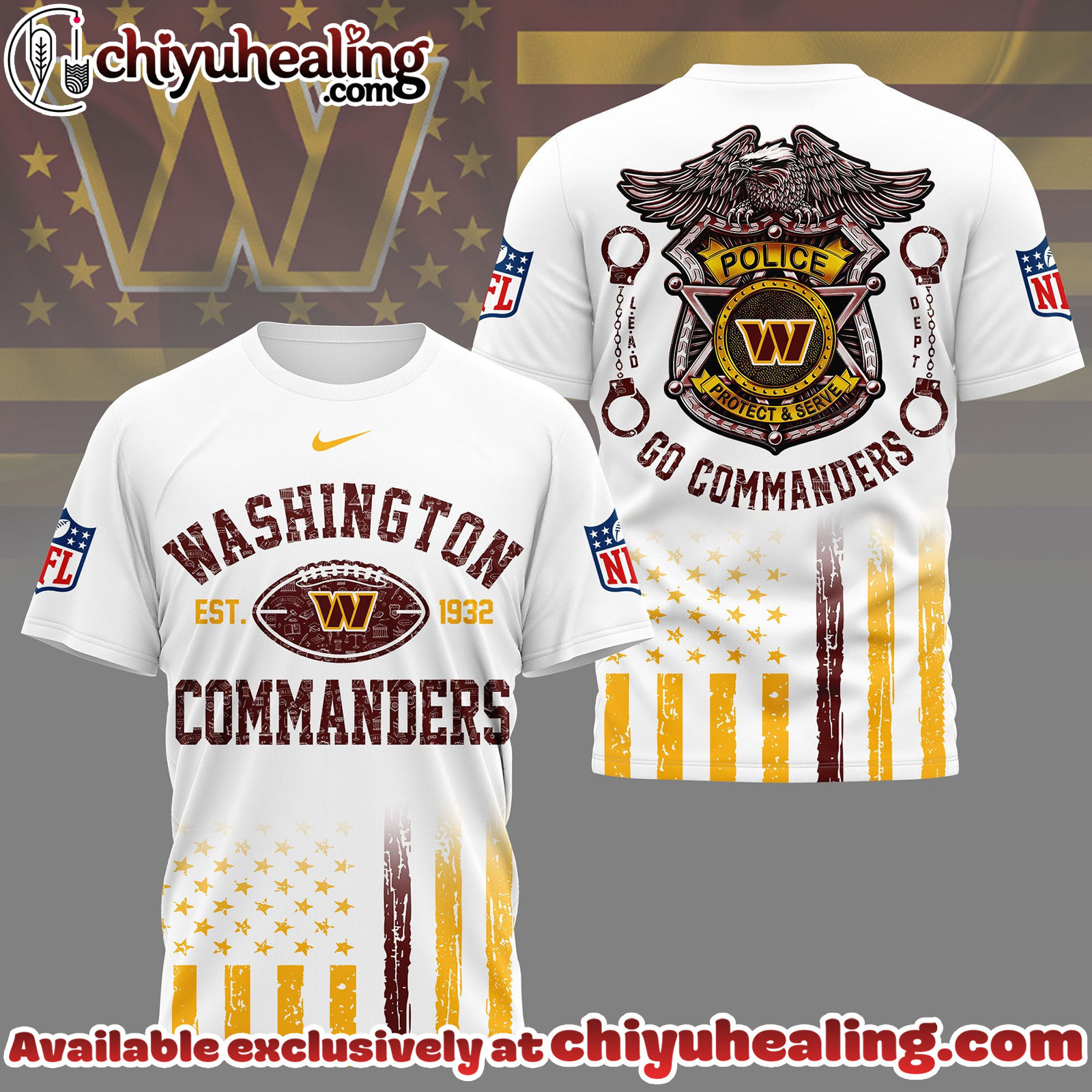 Washington Commanders Premium NFL Law Enforcement Tribute 3D Shirt
