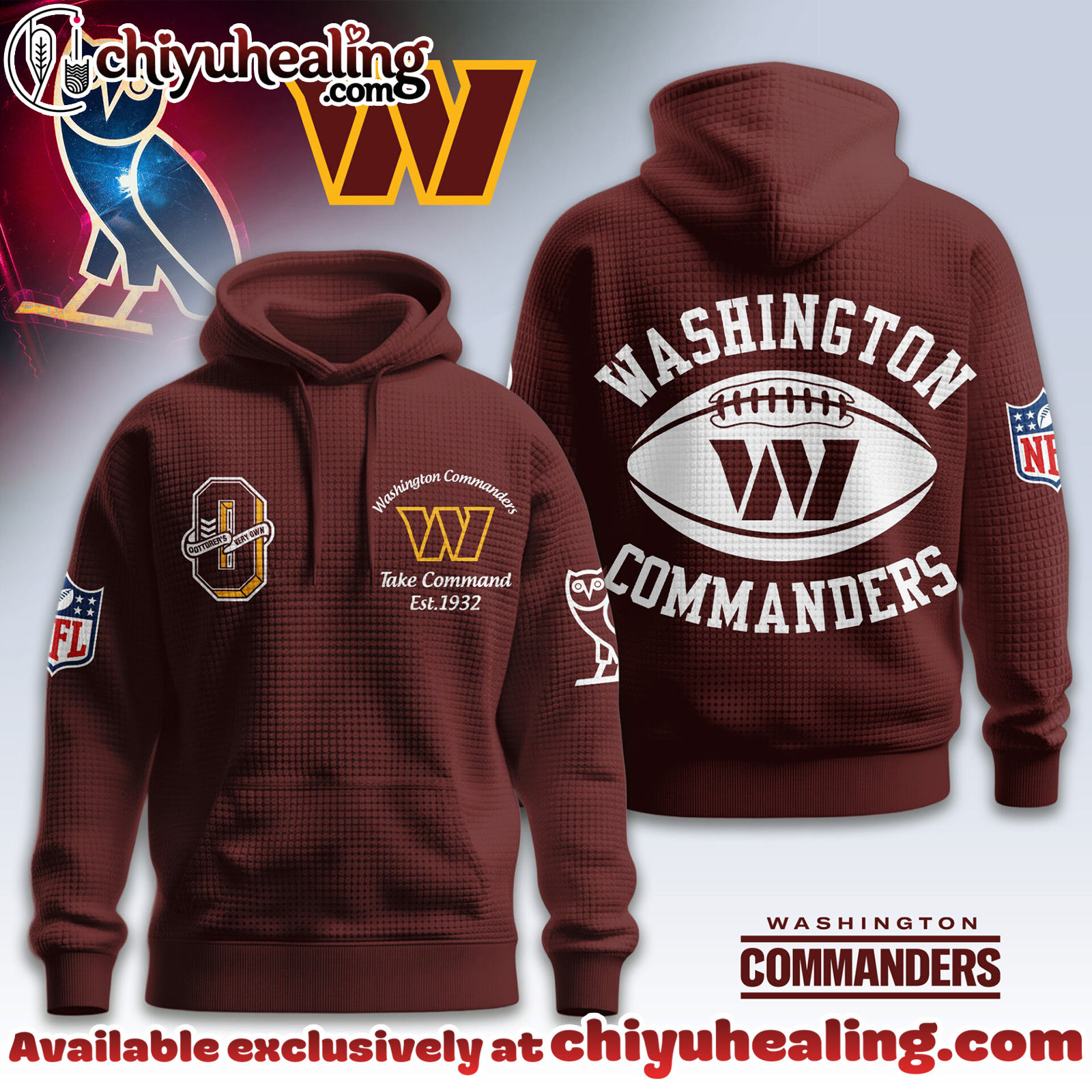 Washington Commanders Premium NFL x OVO 3D Waffle Hoodie, Sweatshirt, Shirt, All Team NFL