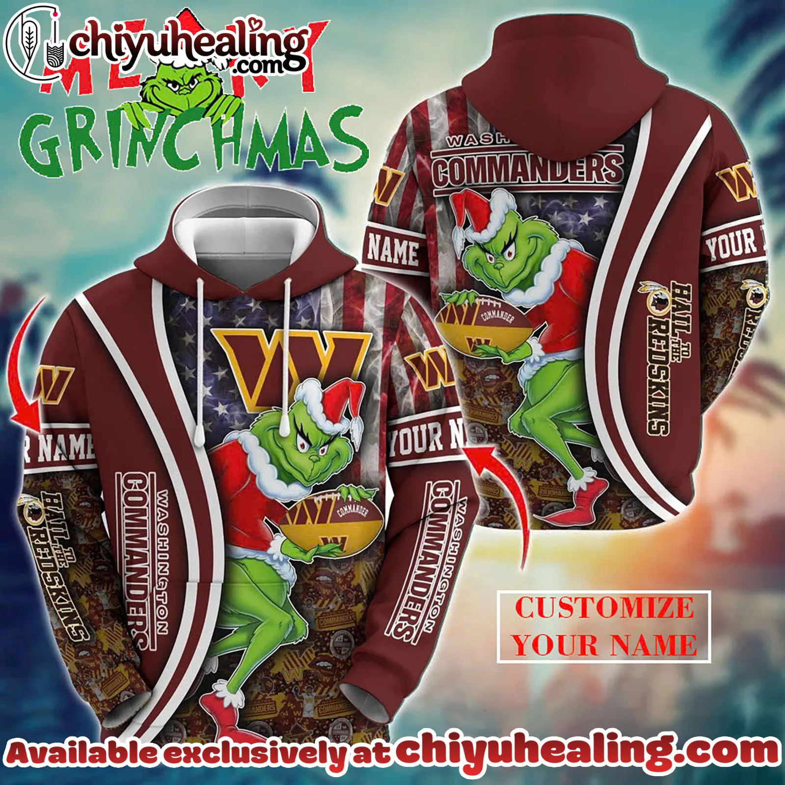 Washington Commanders x The Grinch Christmas Football Hoodie Limited Edition-3D Unisex Hoodie