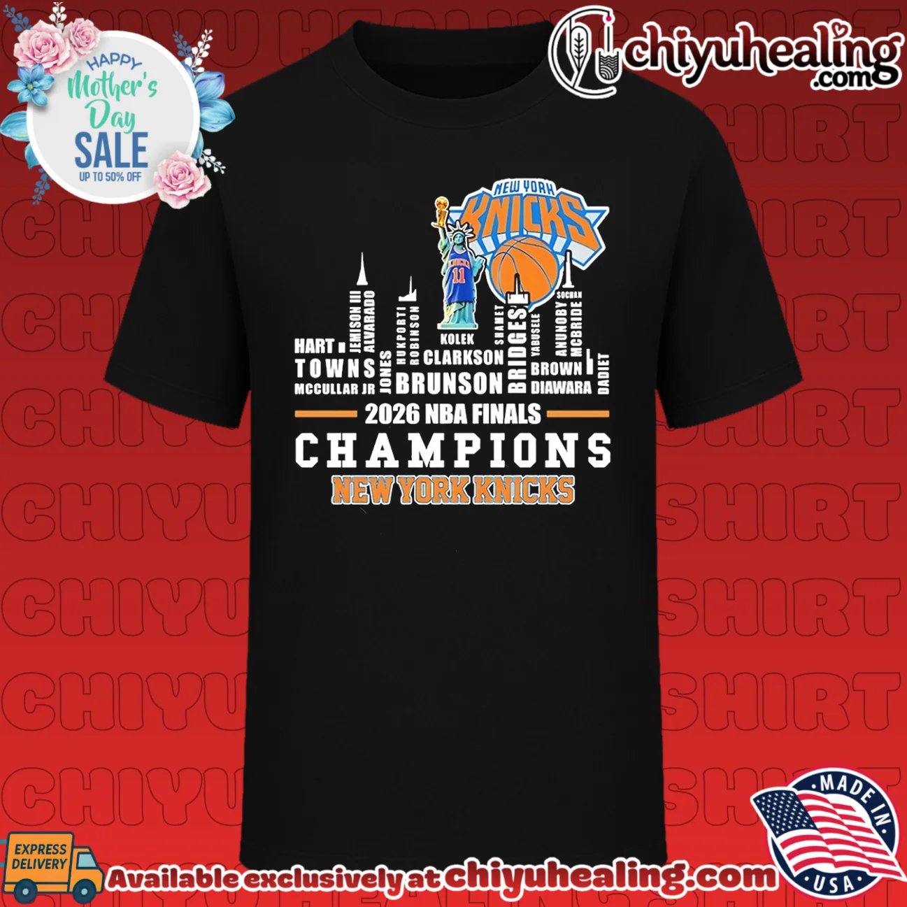 2026 NBA Finals Champions New York Knicks players name skyline