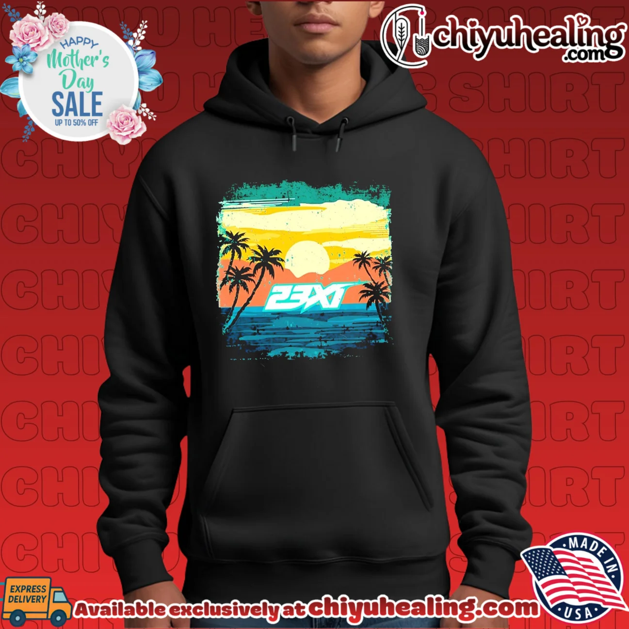 23XI Ink Teal Sunset Lifestyle custom shirt & hoodie | Iconic Look 23XI Ink Teal Sunset Lifestyle custom shirt & hoodie | Iconic Look