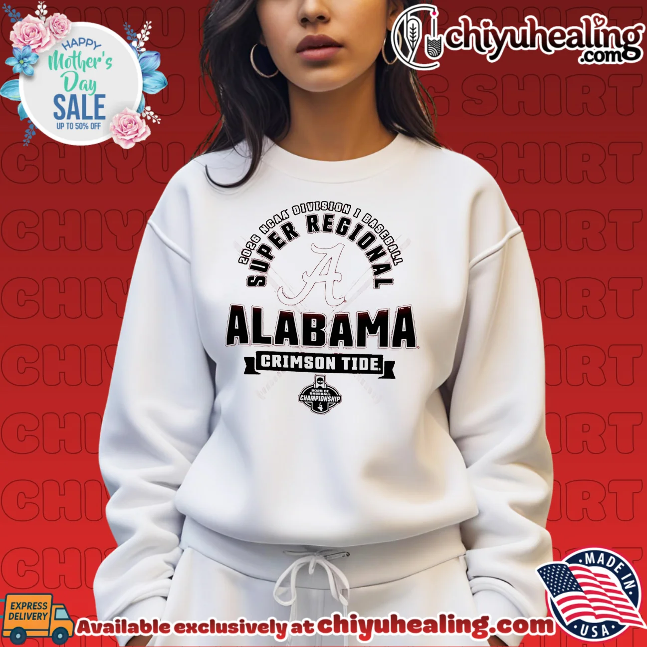 Alabama Crimson Tide 2026 NCAA Division I Baseball Super Regionals statement shirt & hoodie | Aesthetic Apparel Alabama Crimson Tide 2026 NCAA Division I Baseball Super Regionals