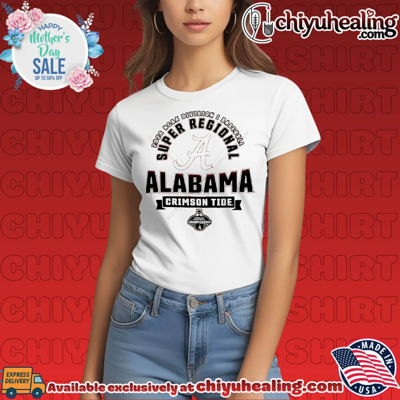 Alabama Crimson Tide 2026 NCAA Division I Baseball Super Regionals statement shirt & hoodie | Aesthetic Apparel Alabama Crimson Tide 2026 NCAA Division I Baseball Super Regionals