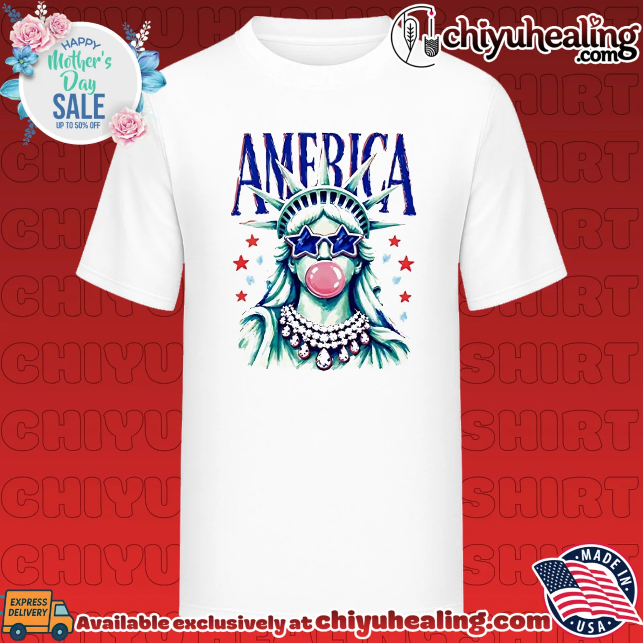 America Statue Of Liberty Blowing Bubble Gum 4th Of July