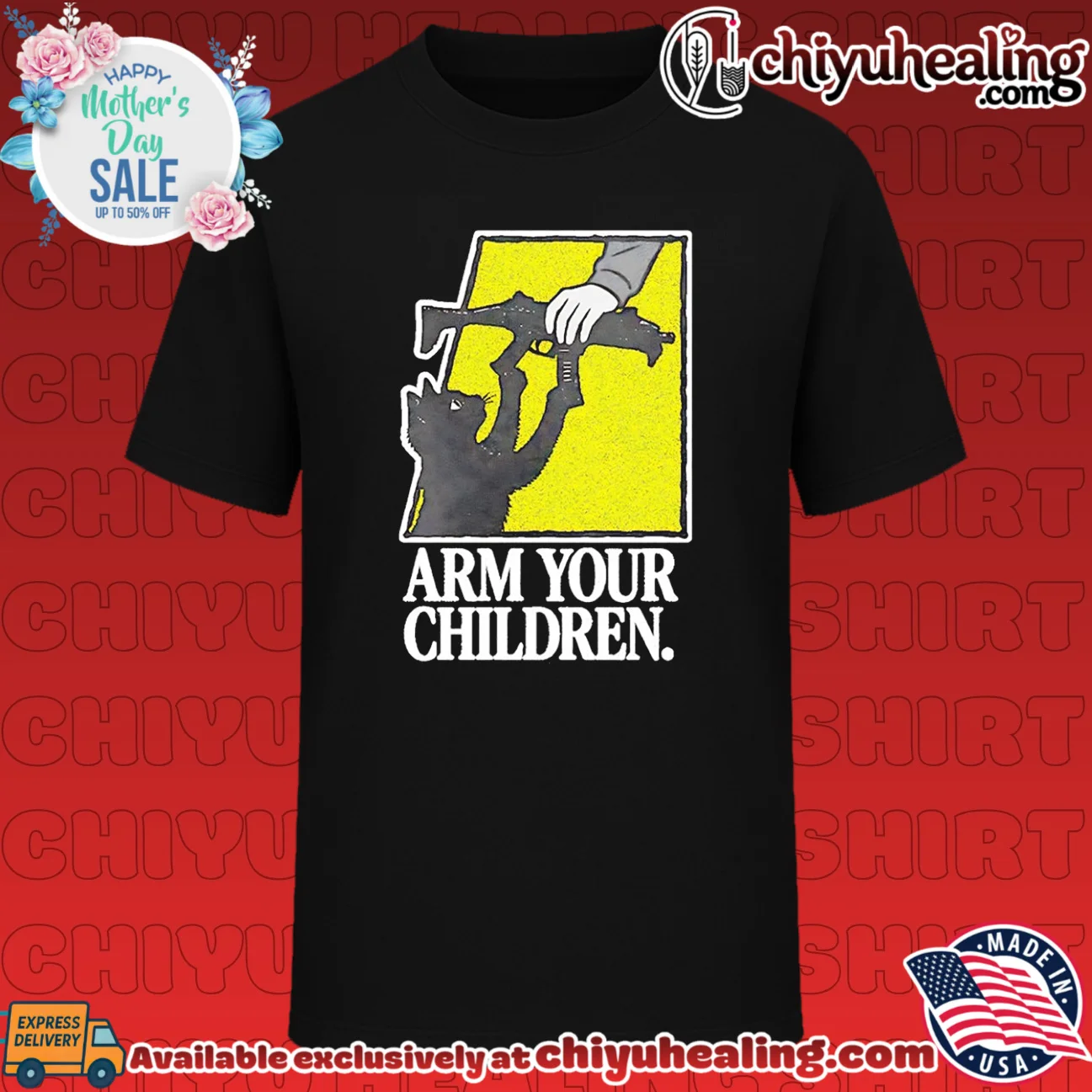 Arm Your Children Black Cat with Gun satire shirt & hoodie