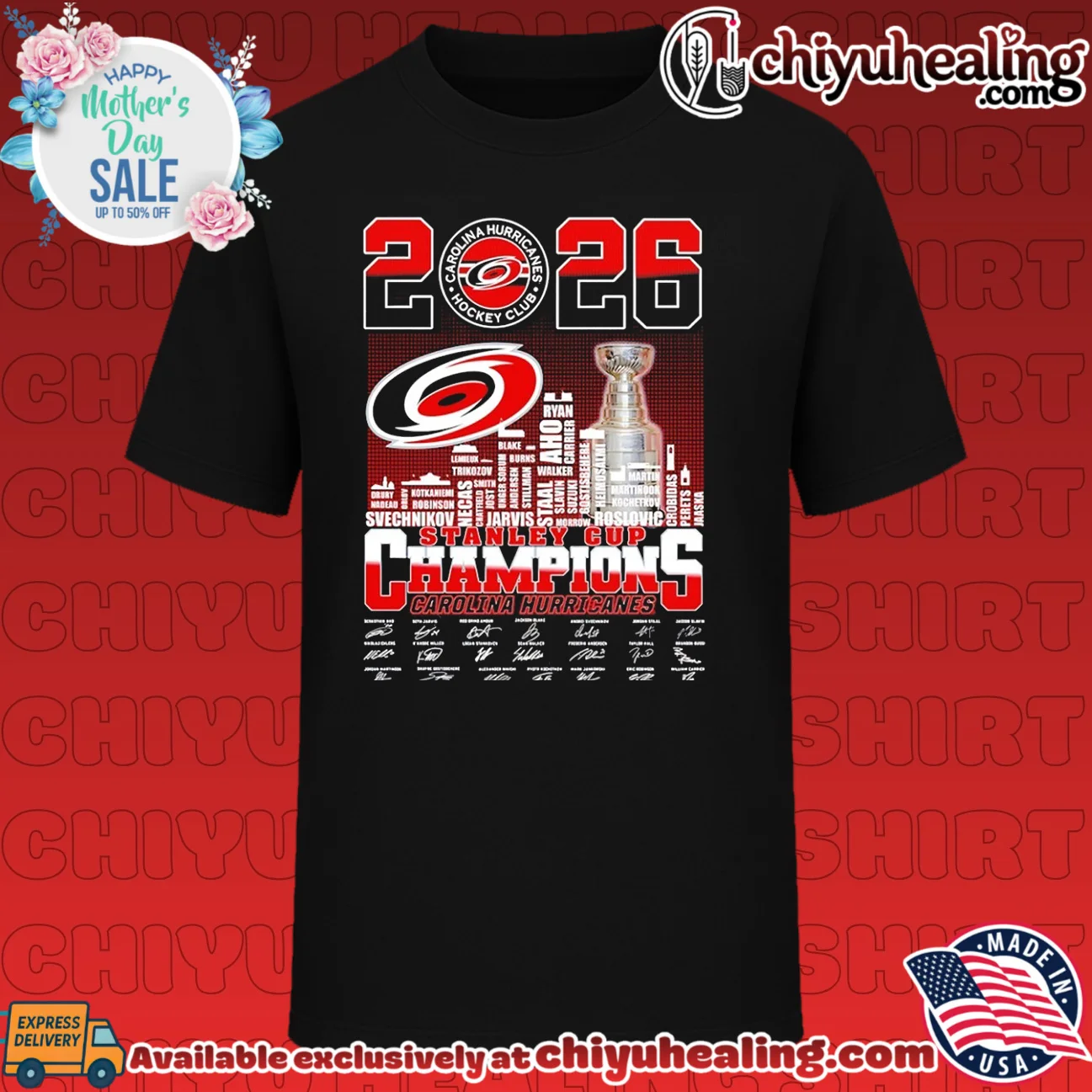 Arolina Hurricanes Stanley Cup Final Champions 2026 signatures skyline