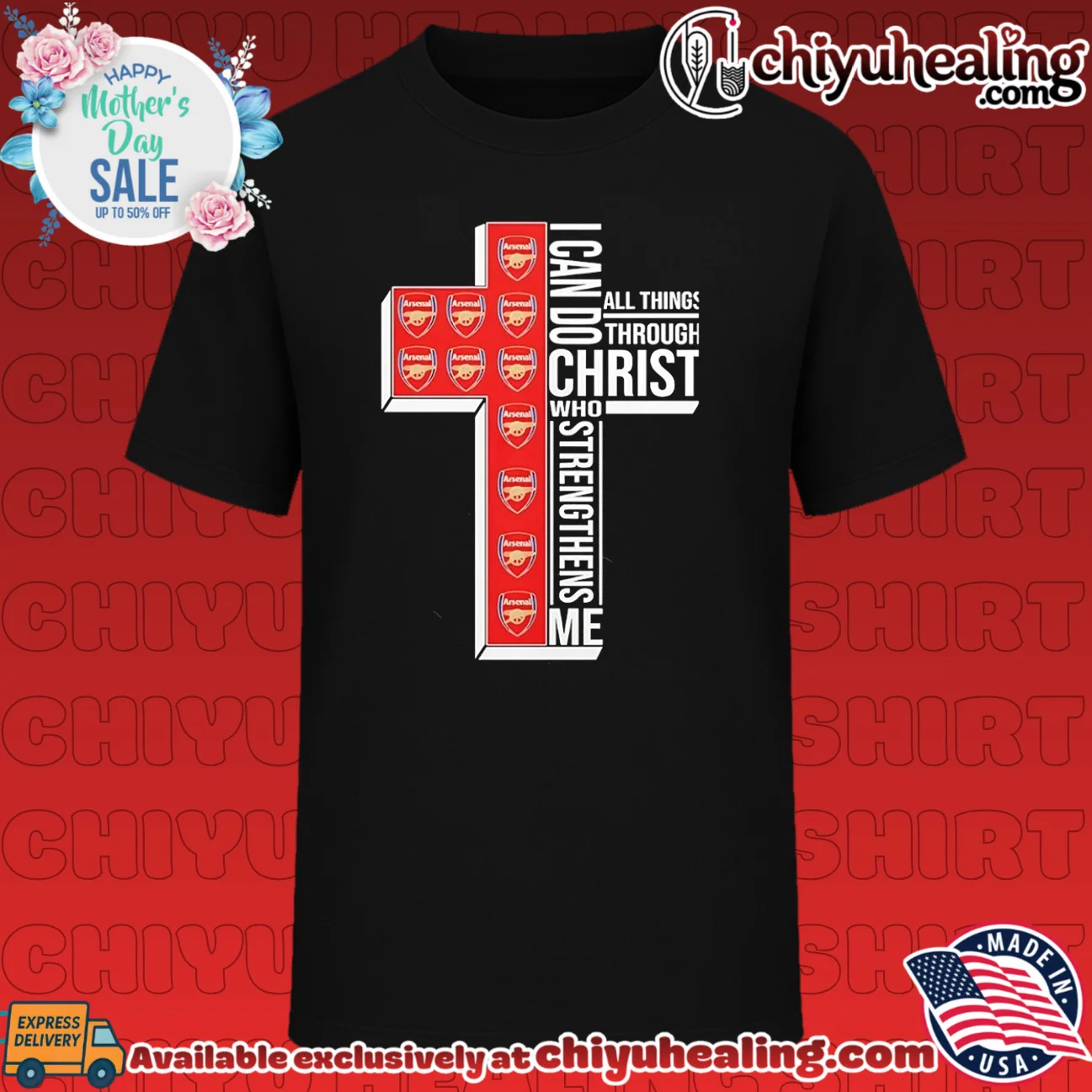 Arsenal I can do all things through Christ who strengthens me cross graphic