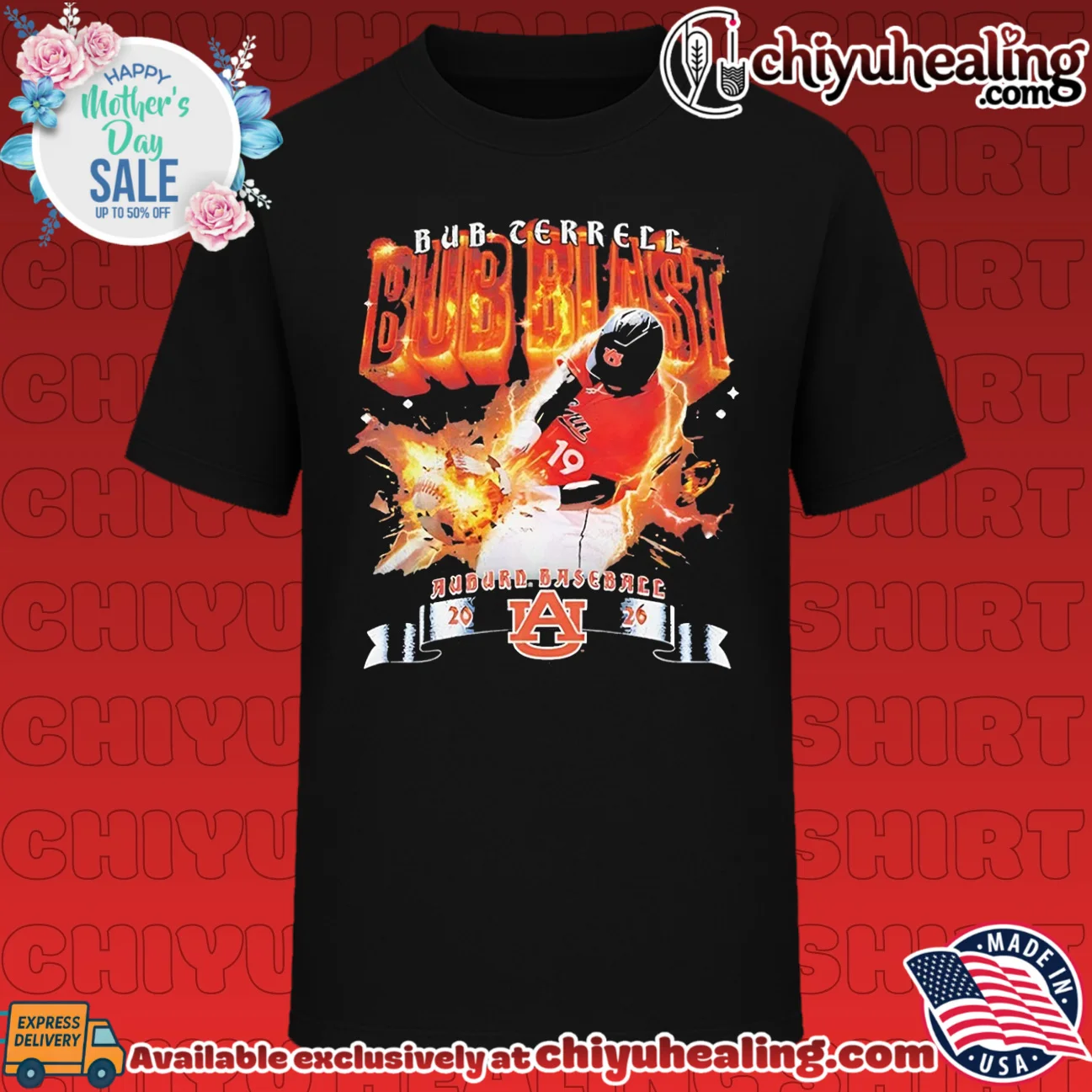 Auburn baseball Bub Terrell blasting flaming baseball illustrated