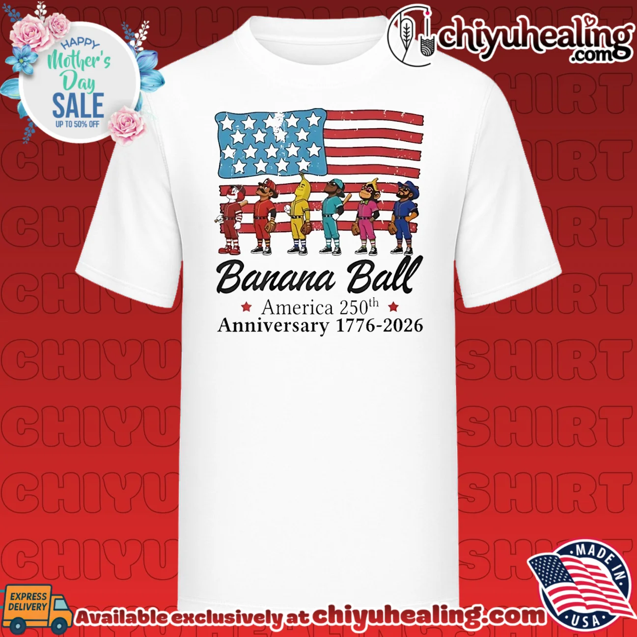 Banana Ball America 250th Anniversary 1776-2026 America flag