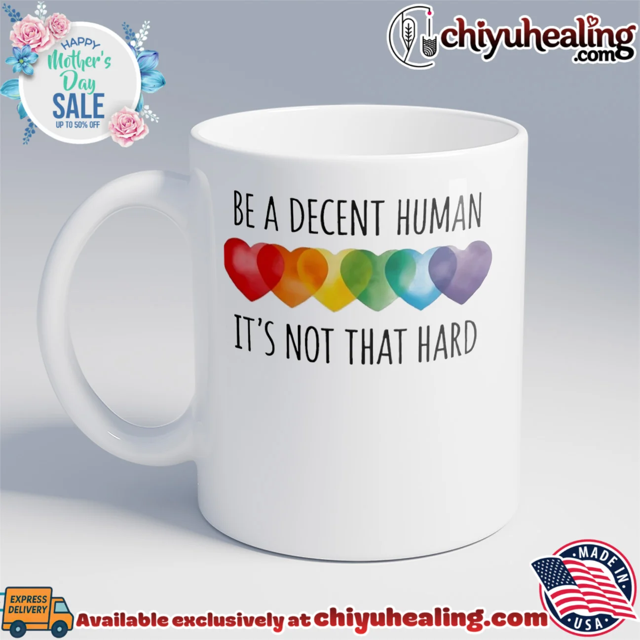 Be a decent human it's not that hard rainbow hearts graphic statement shirt & hoodie | Exclusive Fan Gear Be a decent human it's not that hard rainbow hearts graphic
