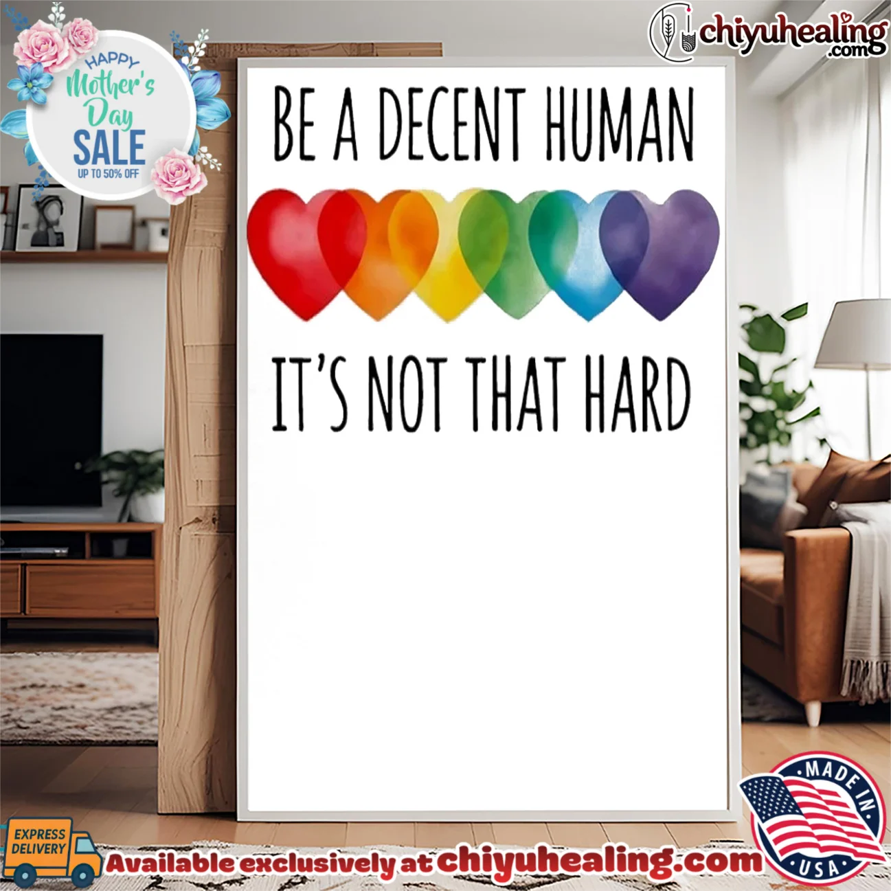 Be a decent human it's not that hard rainbow hearts graphic statement shirt & hoodie | Exclusive Fan Gear Be a decent human it's not that hard rainbow hearts graphic