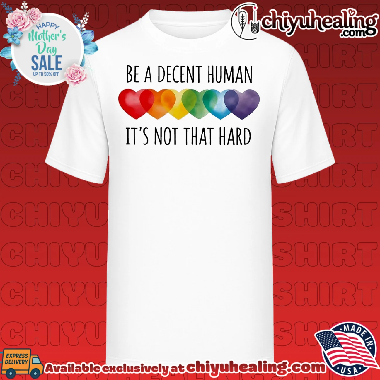 Be a decent human it's not that hard rainbow hearts graphic