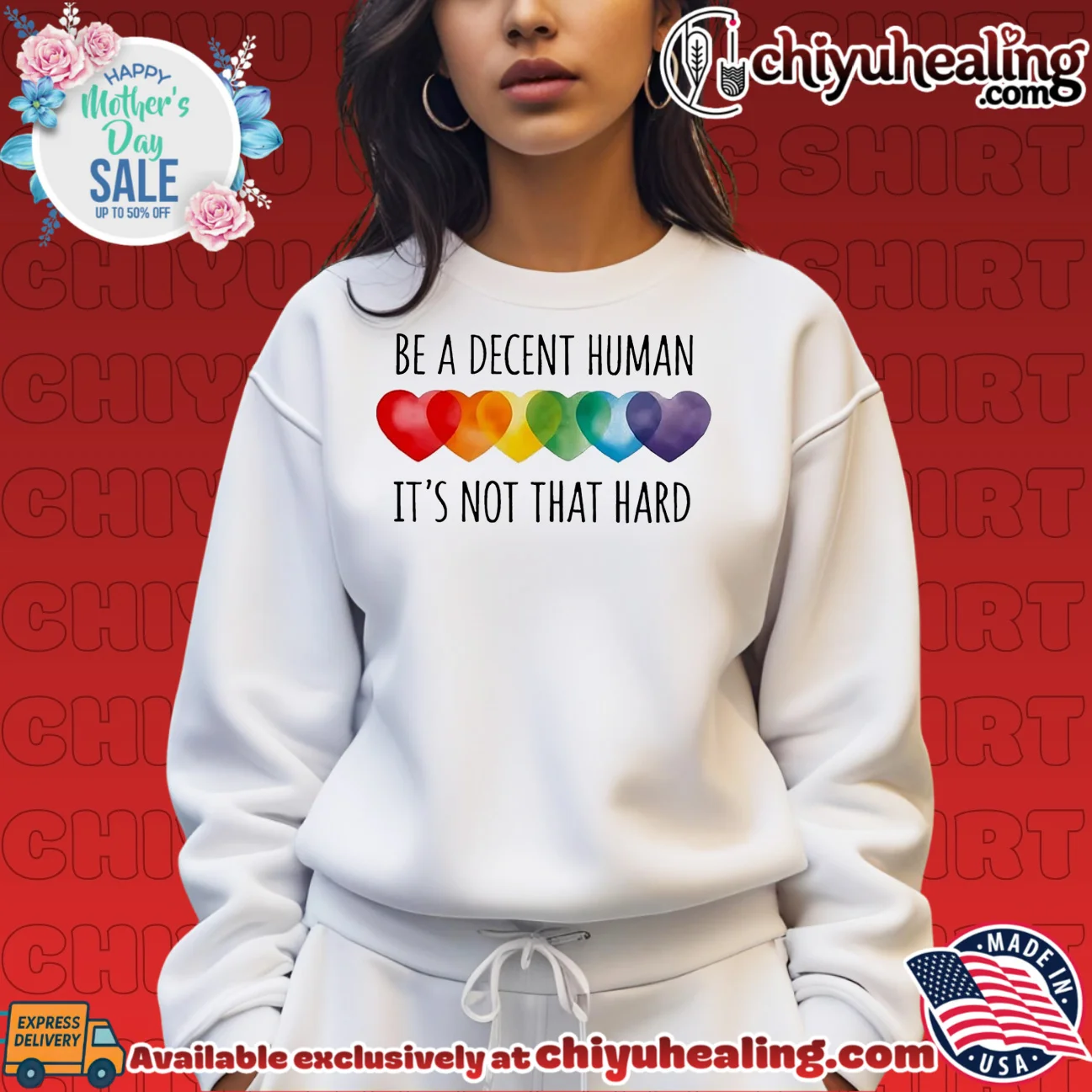 Be a decent human it's not that hard rainbow hearts graphic statement shirt & hoodie | Exclusive Fan Gear Be a decent human it's not that hard rainbow hearts graphic