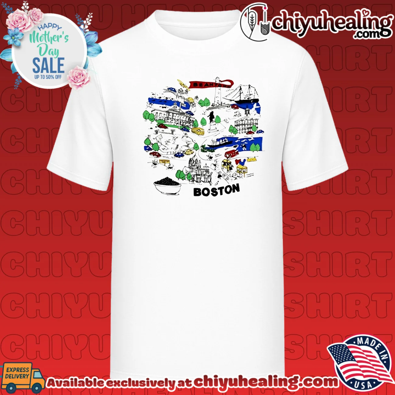 Beantown Boston City Map Massachusetts Travel Souvenir