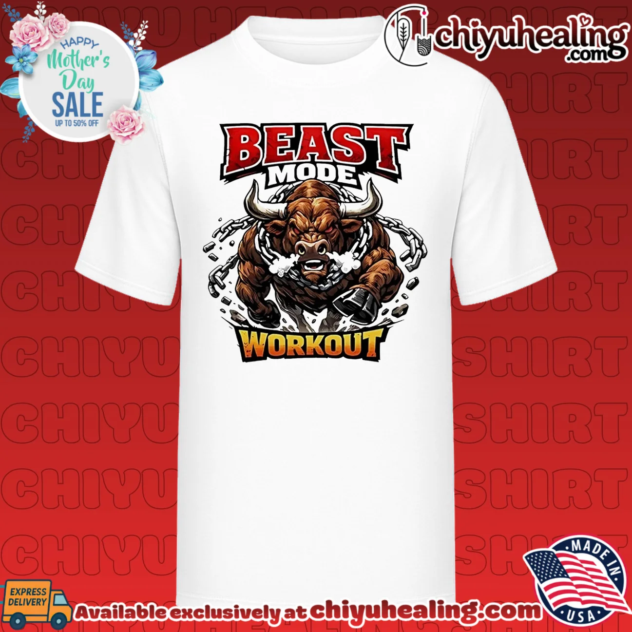 Beast mode workout illustrated bull with chains