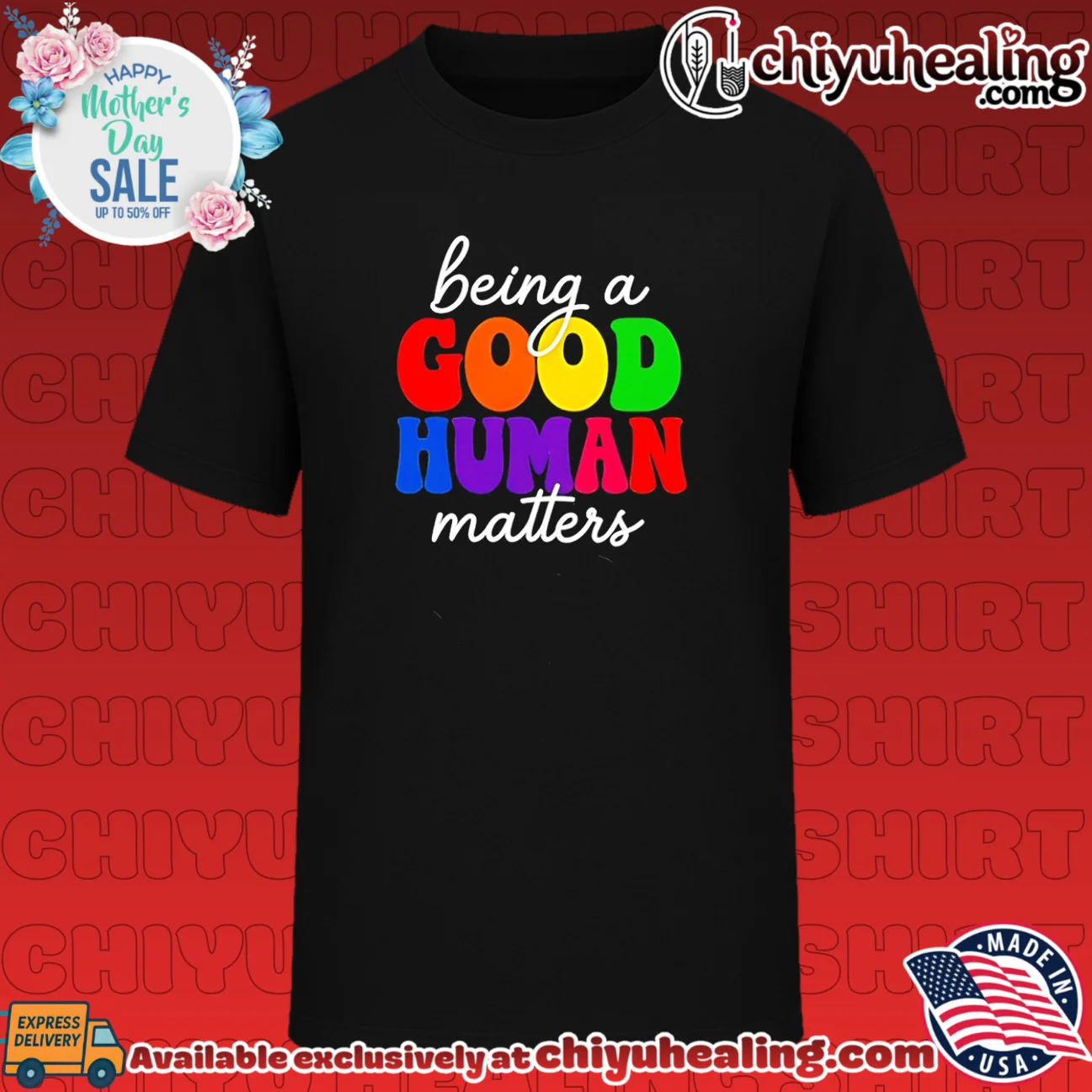 Being a good human matters rainbow text