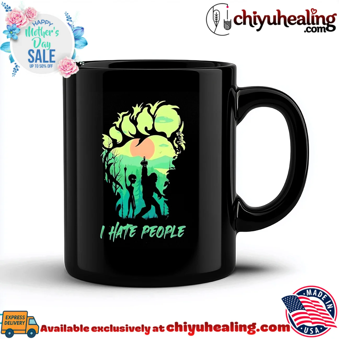 Bigfoot and Alien I hate people funny statement shirt & hoodie - Premium Streetwear Bigfoot and Alien I hate people funny
