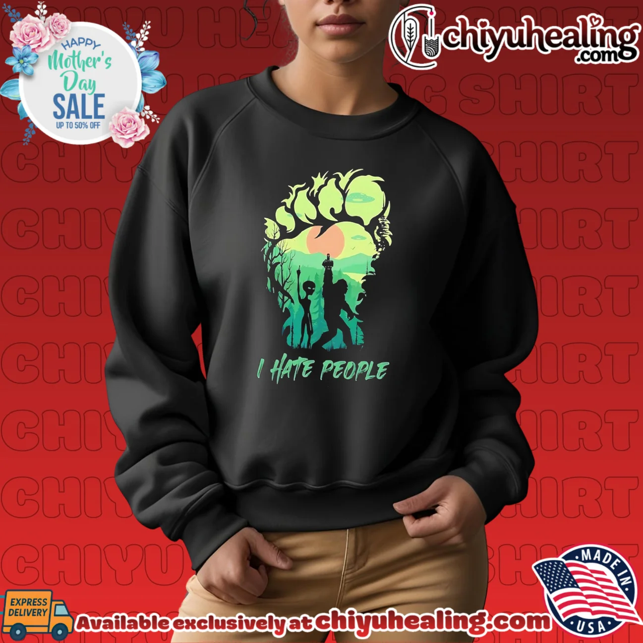 Bigfoot and Alien I hate people funny statement shirt & hoodie - Premium Streetwear Bigfoot and Alien I hate people funny
