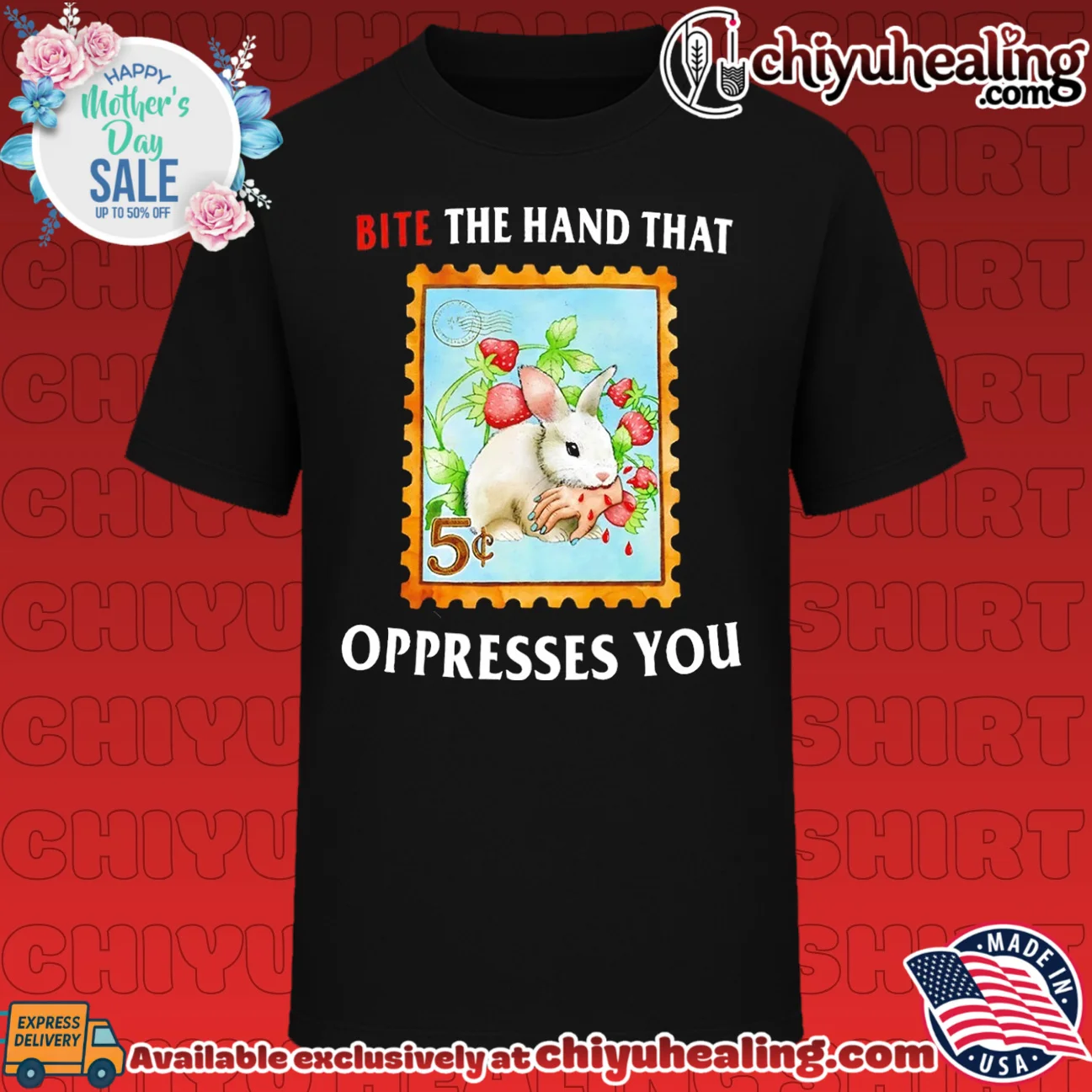 Bite the Hand That Oppresses You Rabbit Strawberry Stamp shirt & hoodie