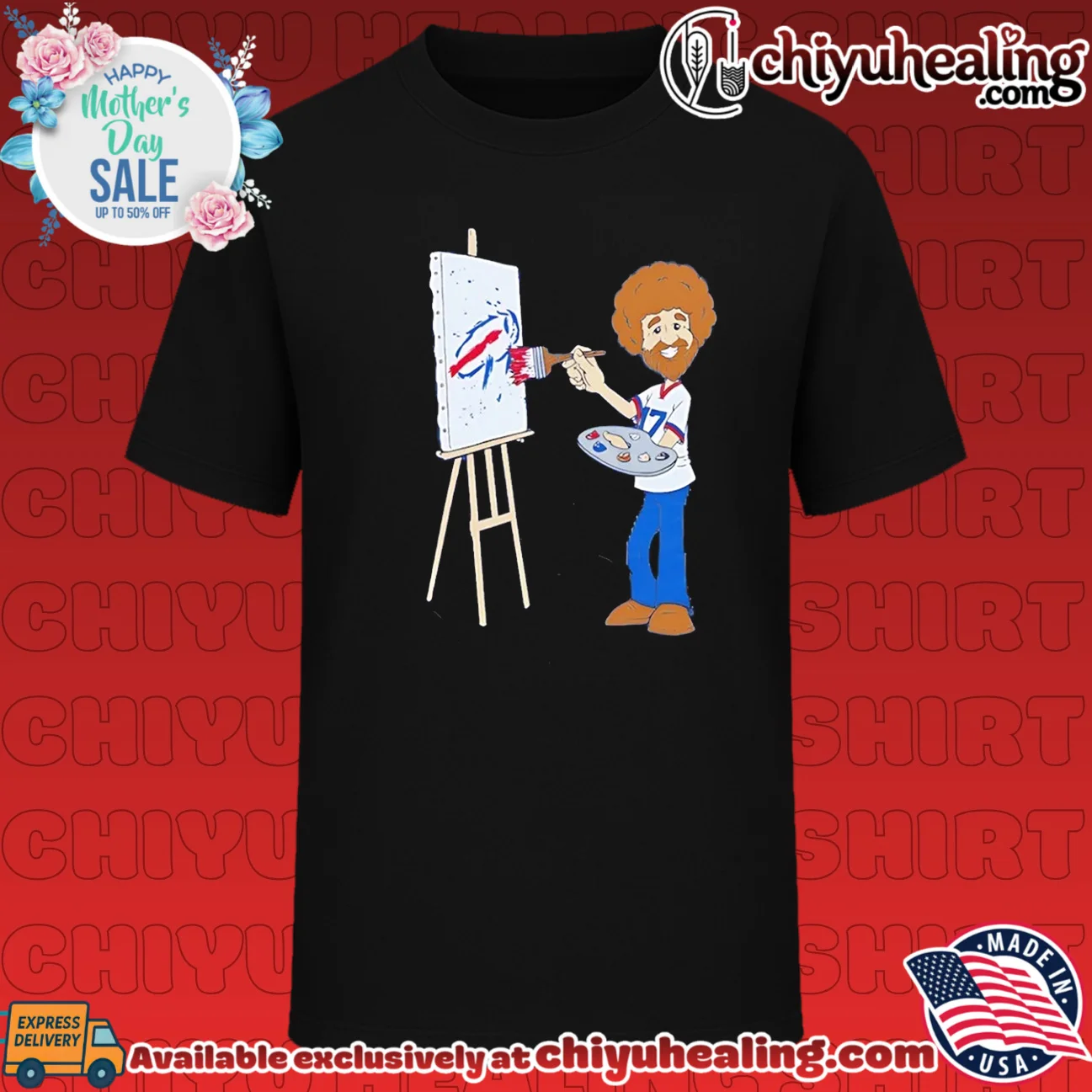 Bob Ross Happy Little Touchdowns Buffalo Bills Josh Allen shirt & hoodie