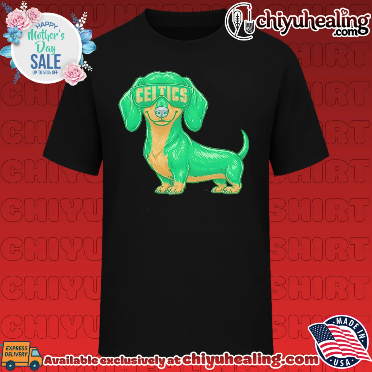 Boston Celtics Dachshund Dog cartoon