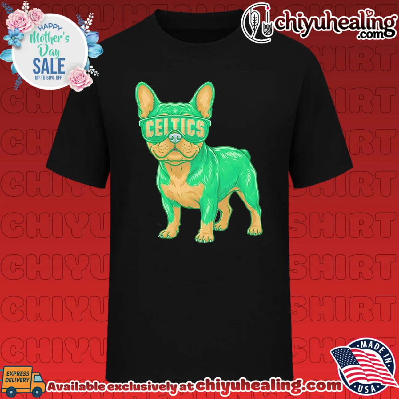 Boston Celtics French Bulldog cartoon