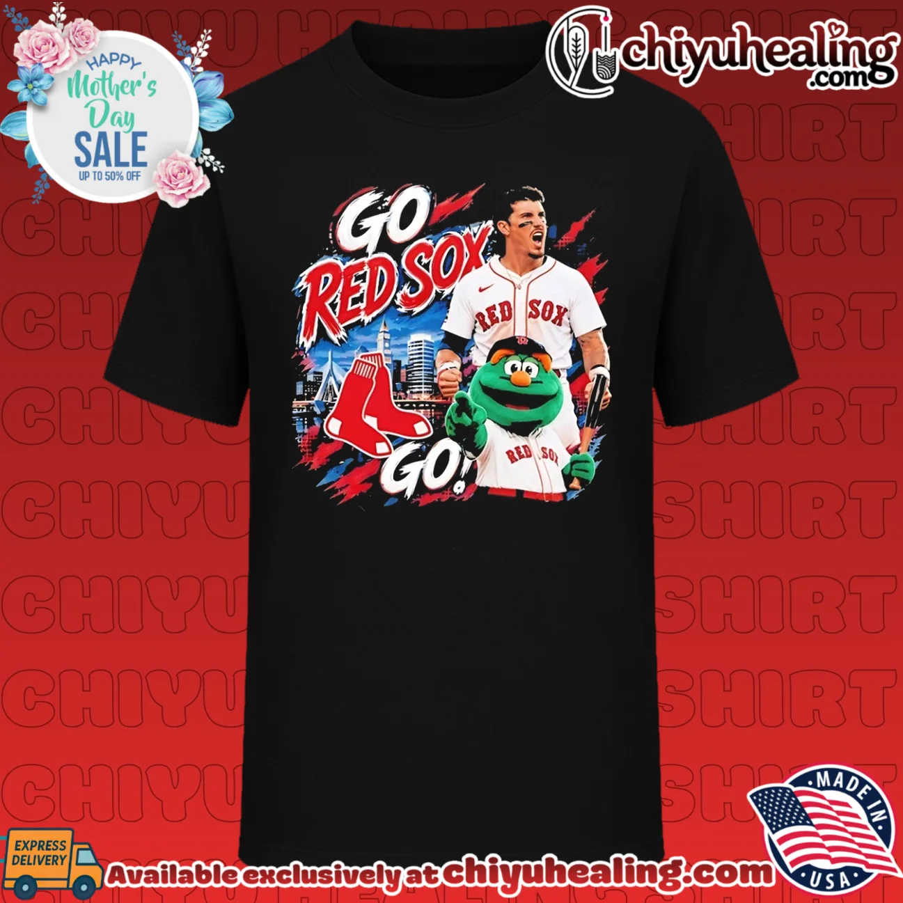 Boston Red Sox Mascot and Player Go Red Sox Go