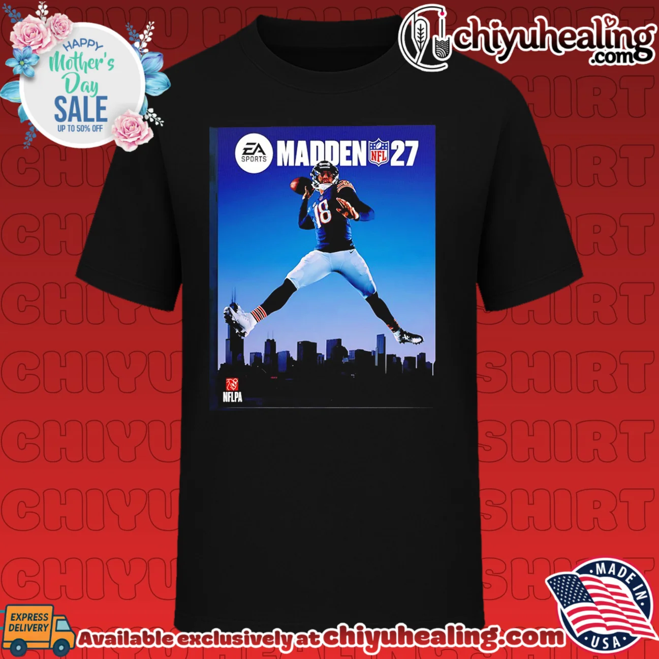 Caleb Williams Chicago Bears NFL Madden 27 skyline poster