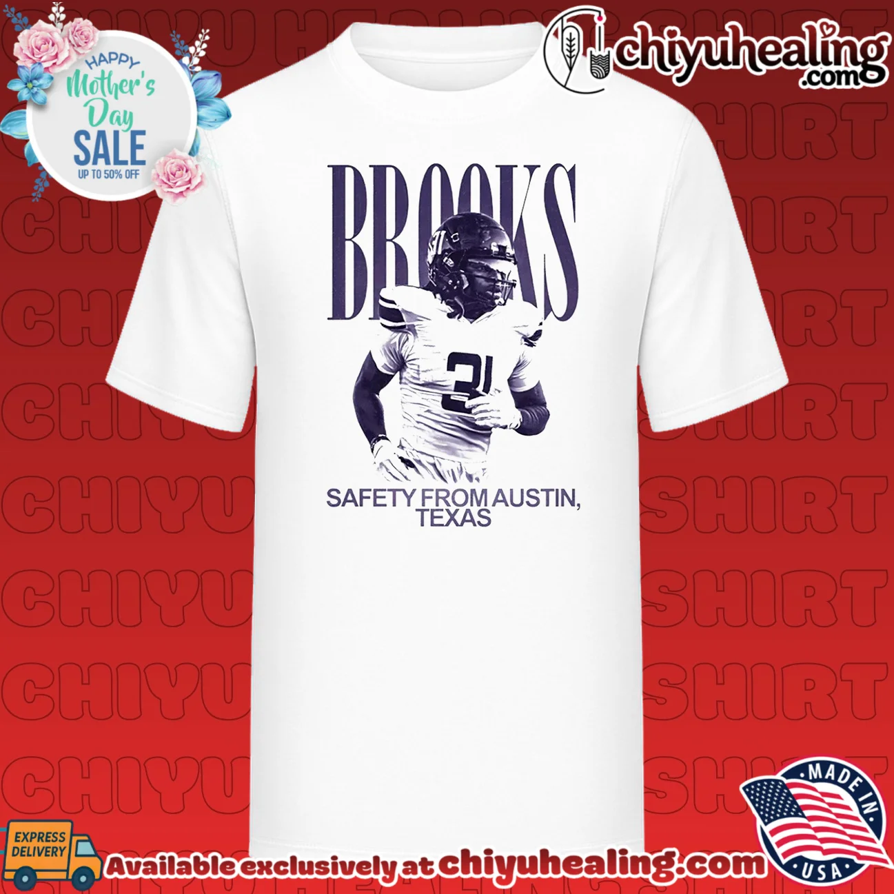 Cam Brooks Safety from Austin Texas football shirt & hoodie