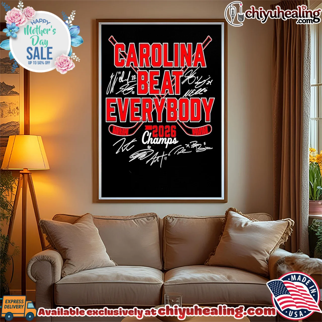 Carolina Hockey Beat Everybody 2026 Champs signatures authentic shirt & hoodie | Exclusive Fan Gear Carolina Hockey Beat Everybody 2026 Champs signatures
