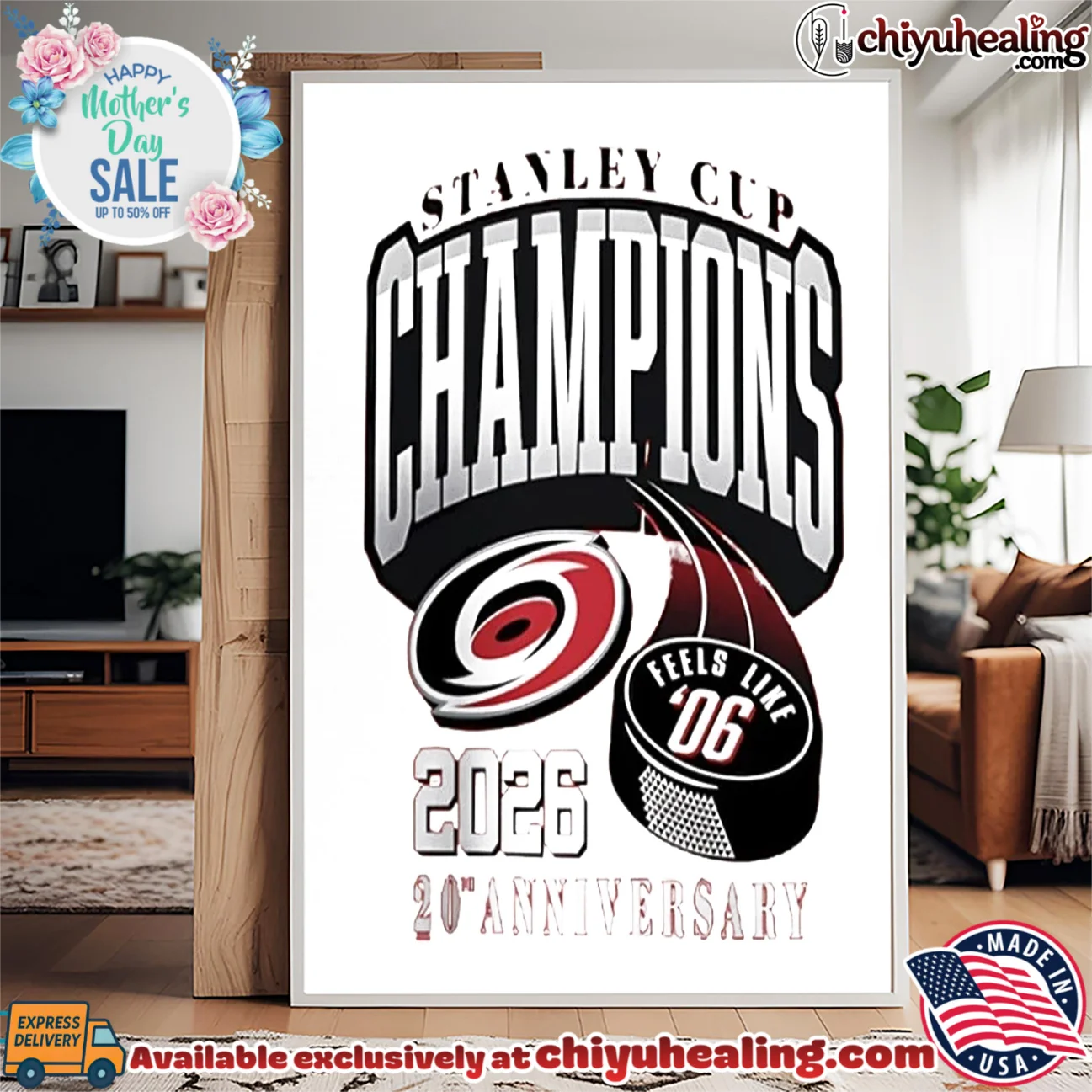Carolina Hurricanes 2026 Stanley Cup Champions 20th Anniversary Puck Graphic shirt & hoodie Carolina Hurricanes 2026 Stanley Cup Champions 20th Anniversary Puck Graphic