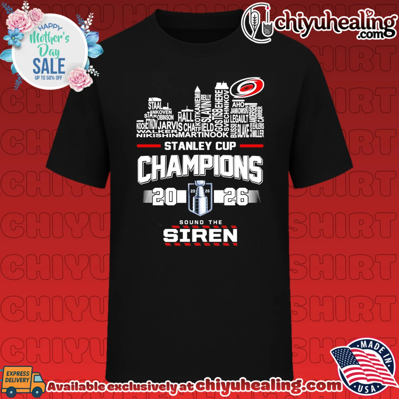 Carolina Hurricanes 2026 Stanley Cup Champions name skyline