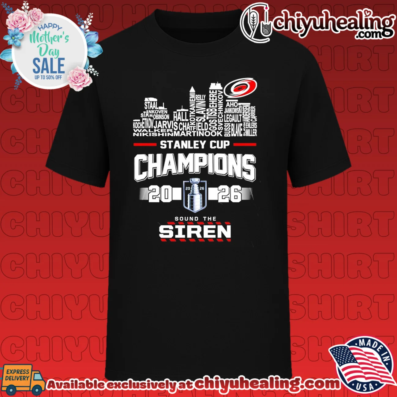 Carolina Hurricanes 2026 Stanley Cup Champions sound the siren name skyline