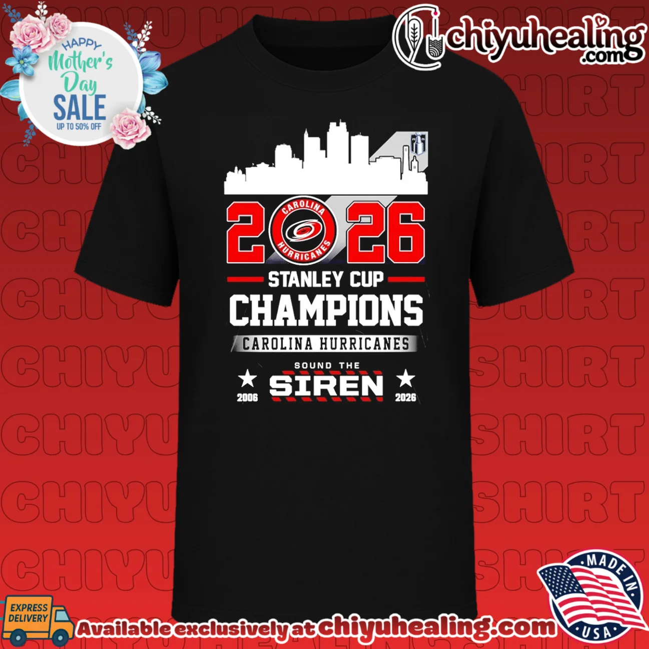 Carolina Hurricanes 2026 Stanley Cup Champions Sound The Siren skyline