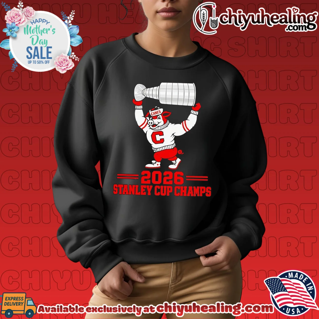 Carolina Hurricanes 2026 Stanley Cup Champs mascot raising trophy shirt & hoodie Carolina Hurricanes 2026 Stanley Cup Champs mascot raising trophy shirt & hoodie