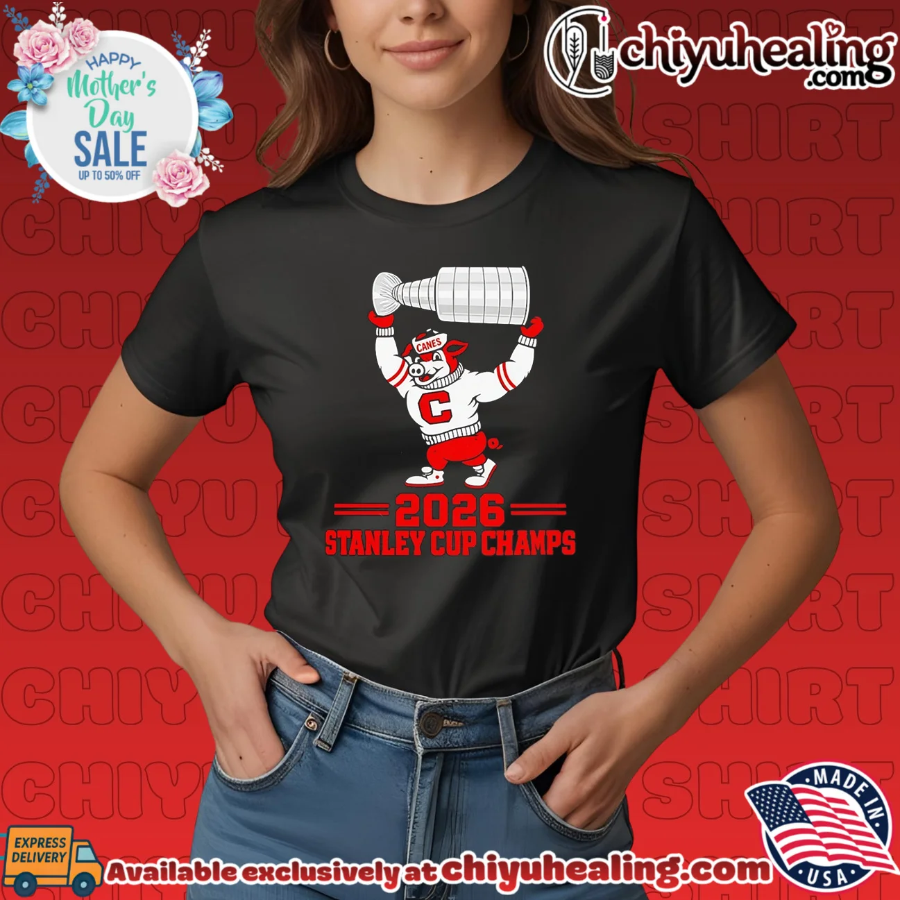 Carolina Hurricanes 2026 Stanley Cup Champs mascot raising trophy shirt & hoodie Carolina Hurricanes 2026 Stanley Cup Champs mascot raising trophy shirt & hoodie
