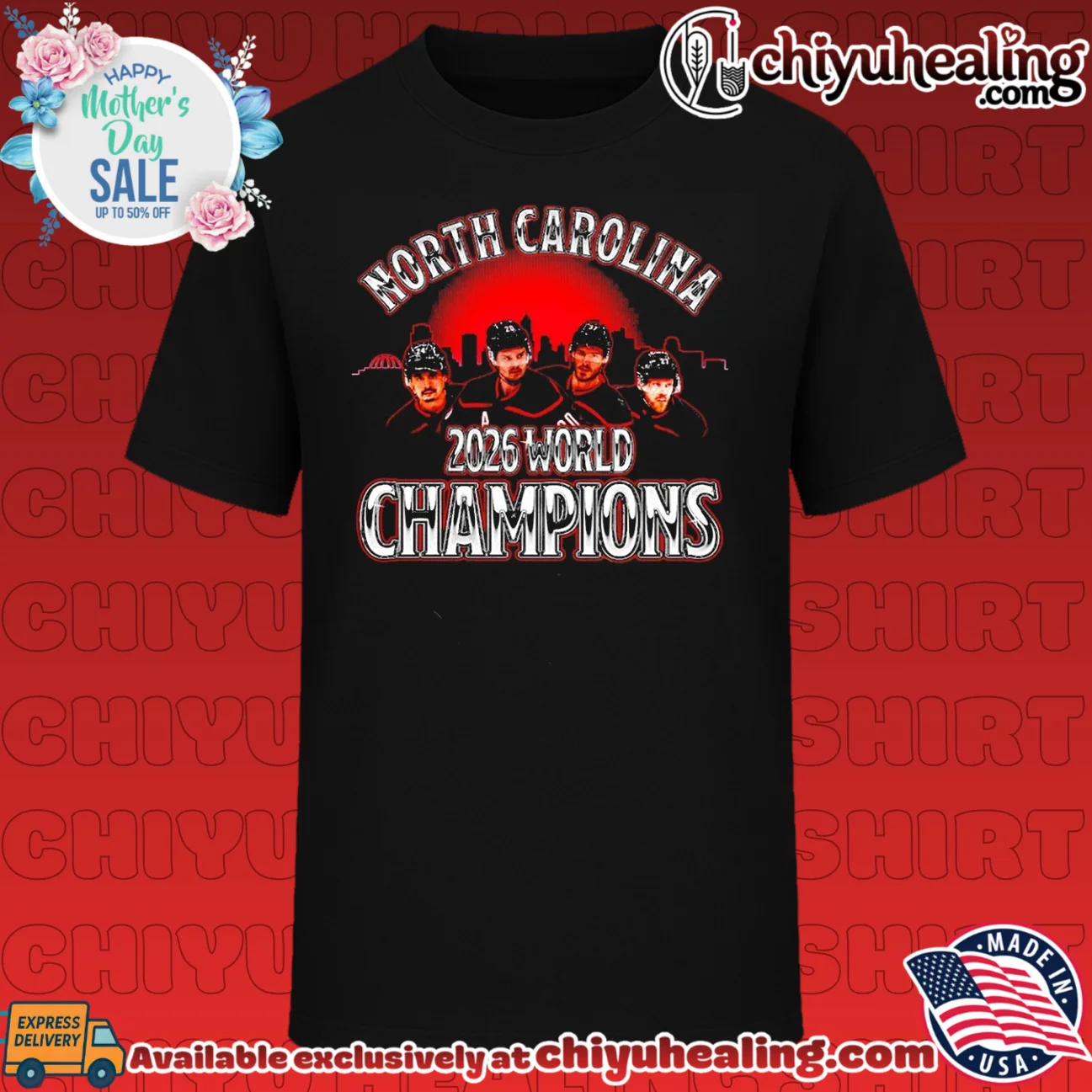 Carolina Hurricanes 2026 World Champions player skyline