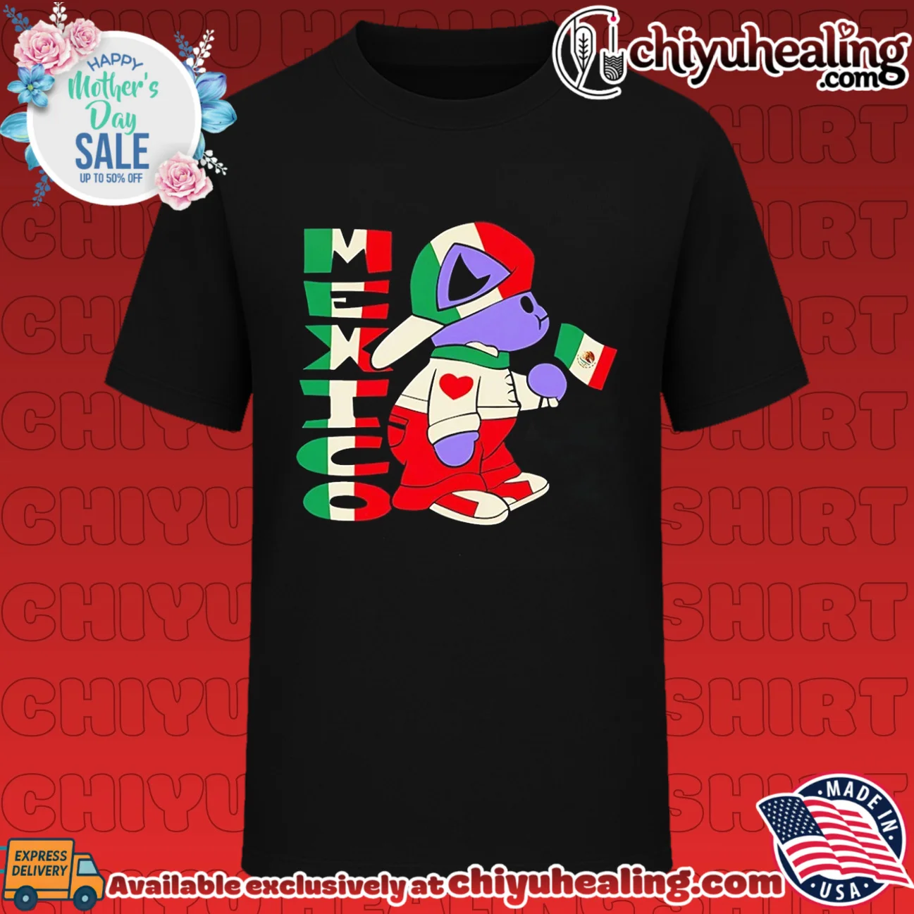 Cat Mexico holding flag graphic