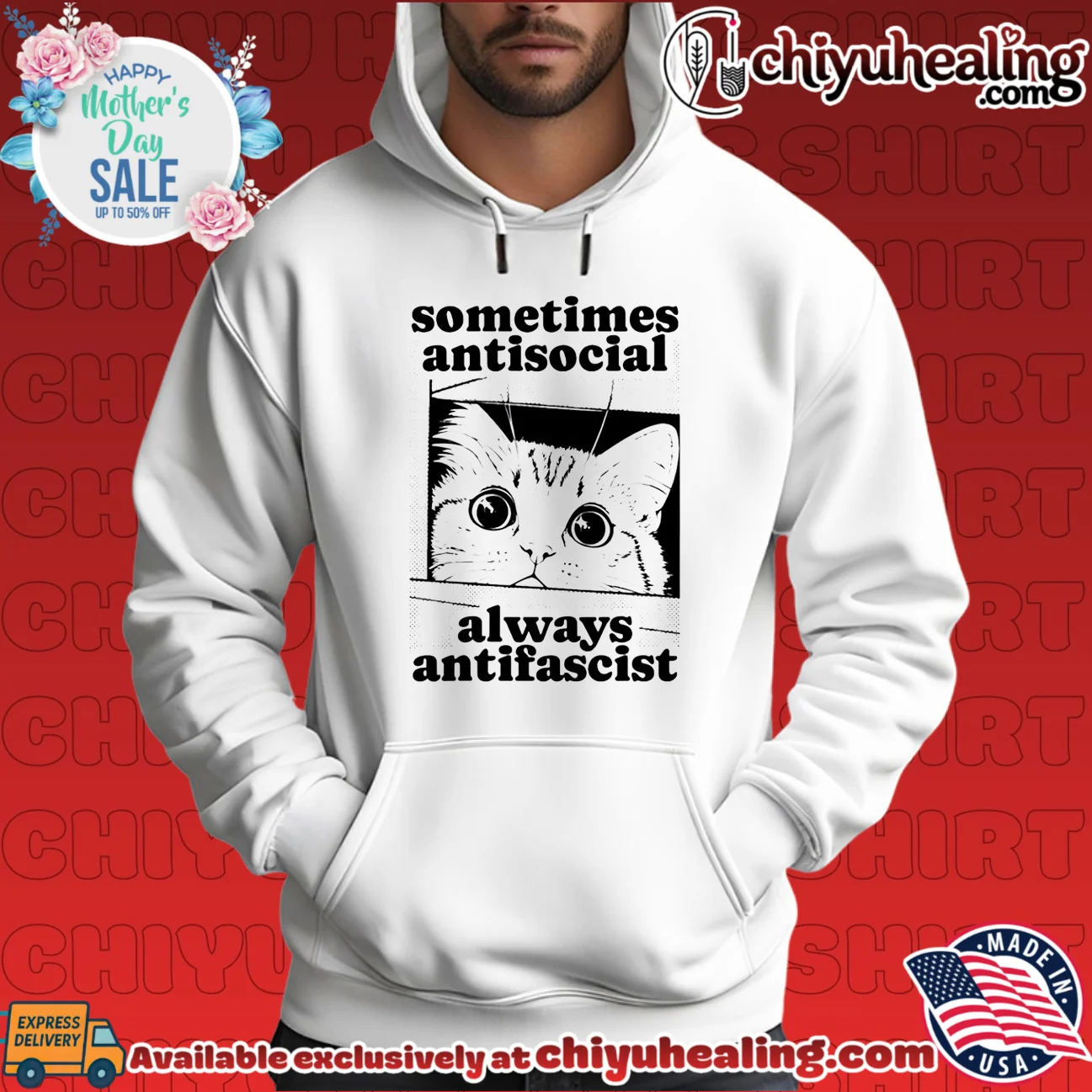 Cat sometimes antisocial always antifascist prime shirt & hoodie | IP Merchandise Cat sometimes antisocial always antifascist prime shirt & hoodie | IP Merchandise