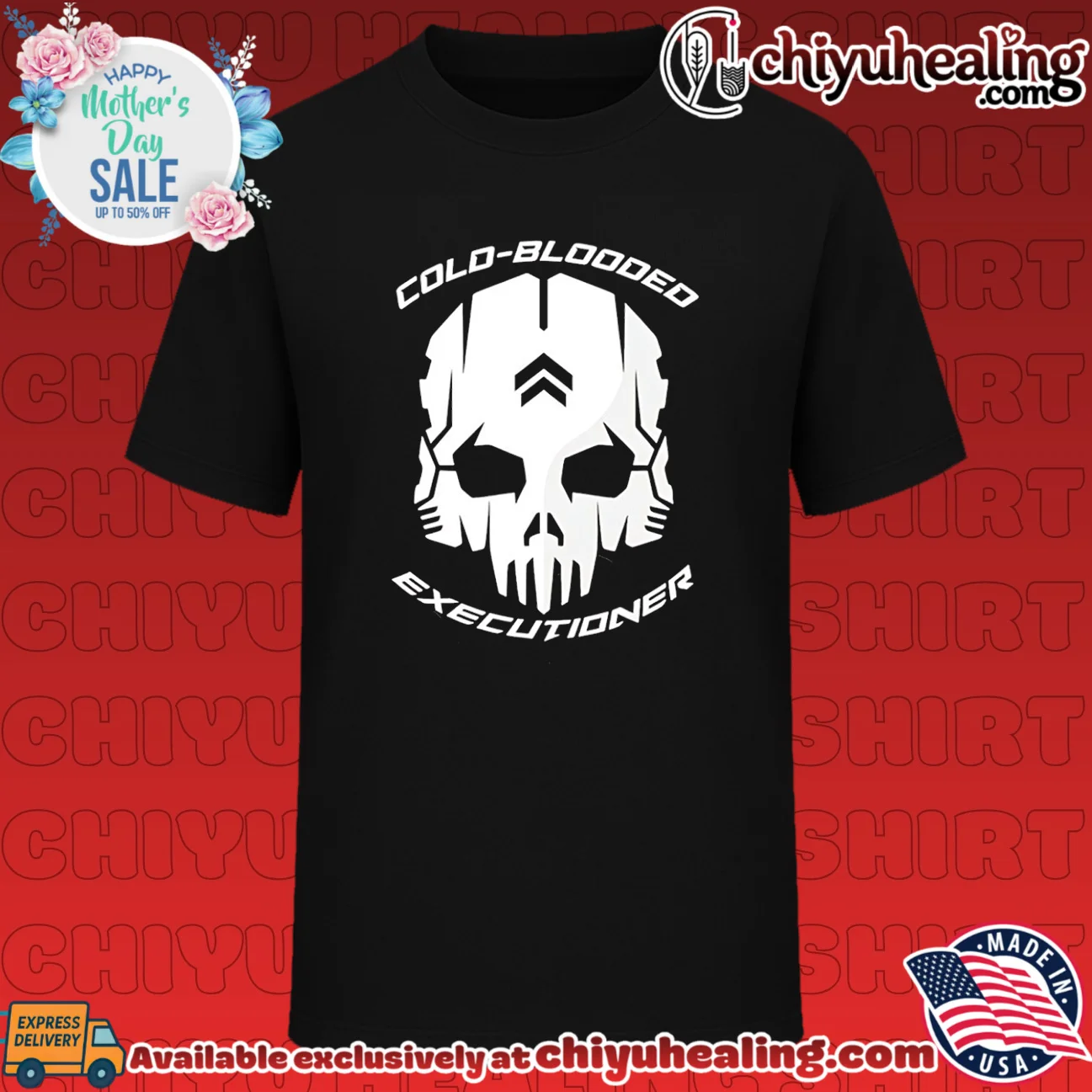 Cold blooded executioner robotic skull graphic