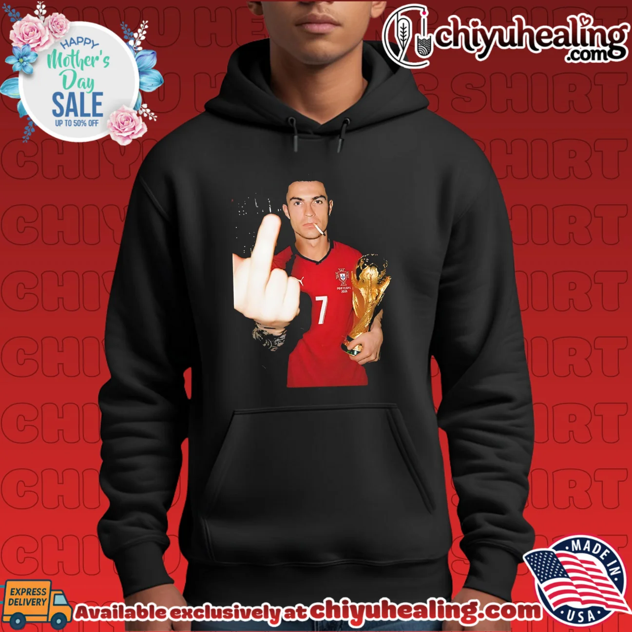 Cristiano Ronaldo holding trophy middle finger shirt & hoodie Cristiano Ronaldo holding trophy middle finger shirt & hoodie