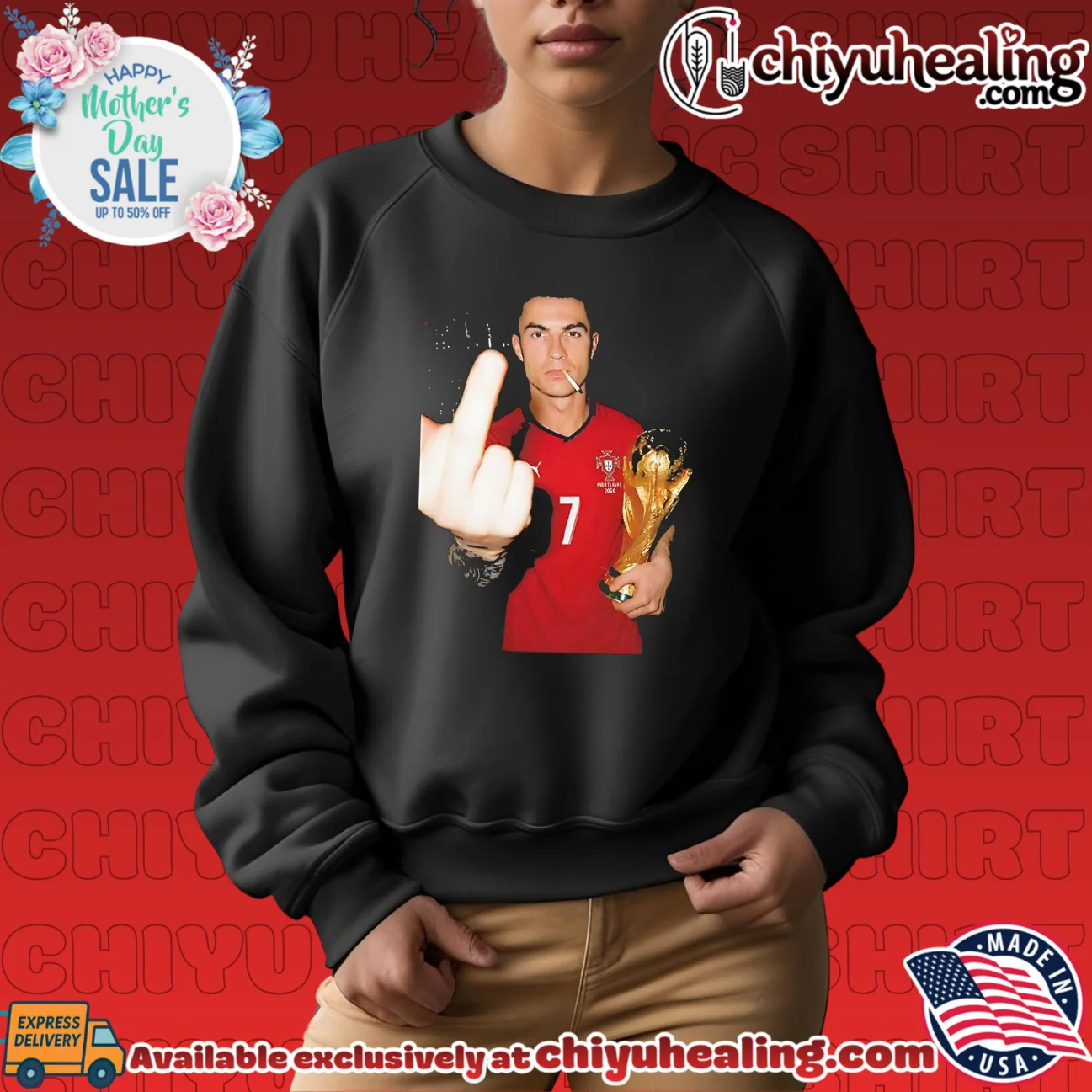 Cristiano Ronaldo holding trophy middle finger shirt & hoodie Cristiano Ronaldo holding trophy middle finger