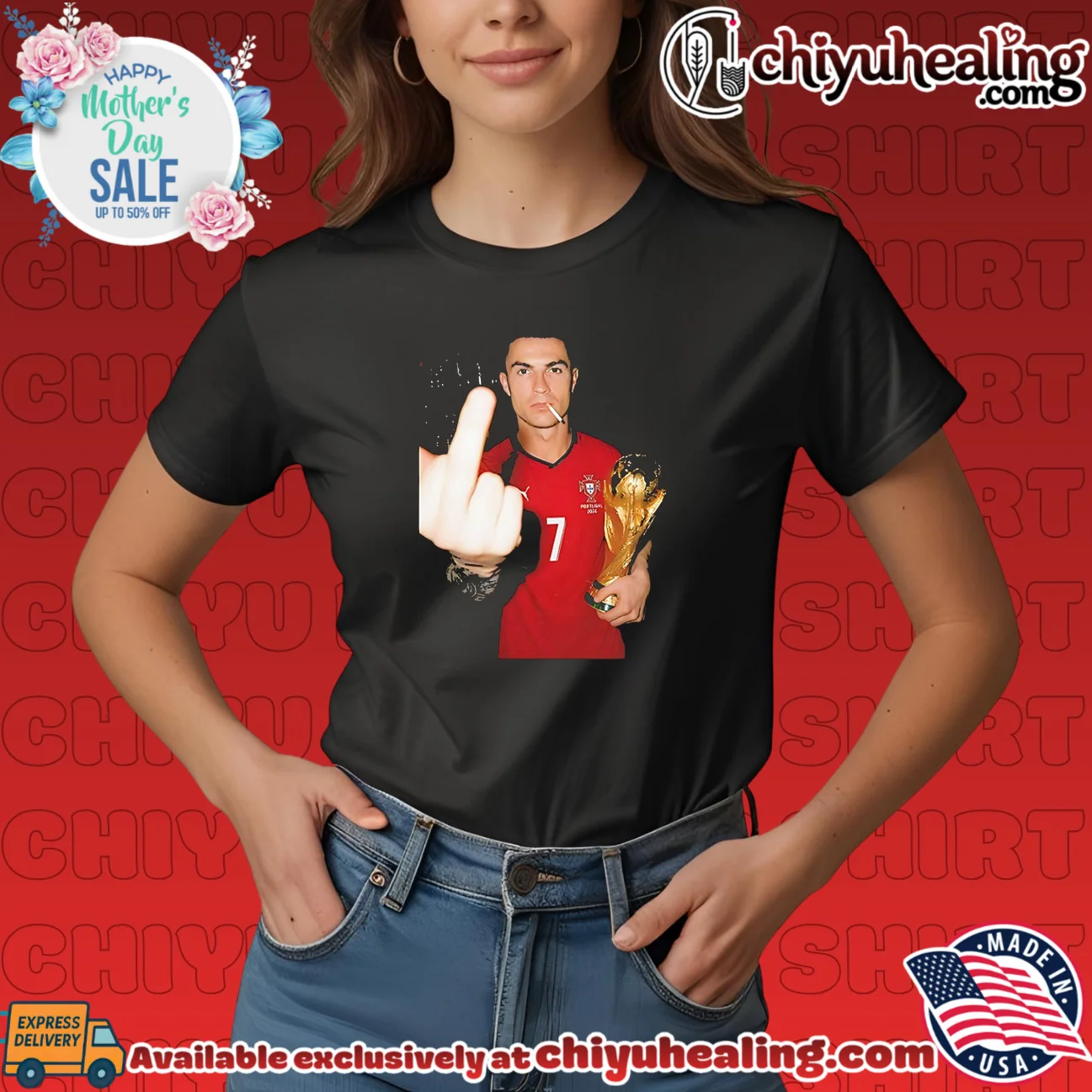 Cristiano Ronaldo holding trophy middle finger shirt & hoodie Cristiano Ronaldo holding trophy middle finger