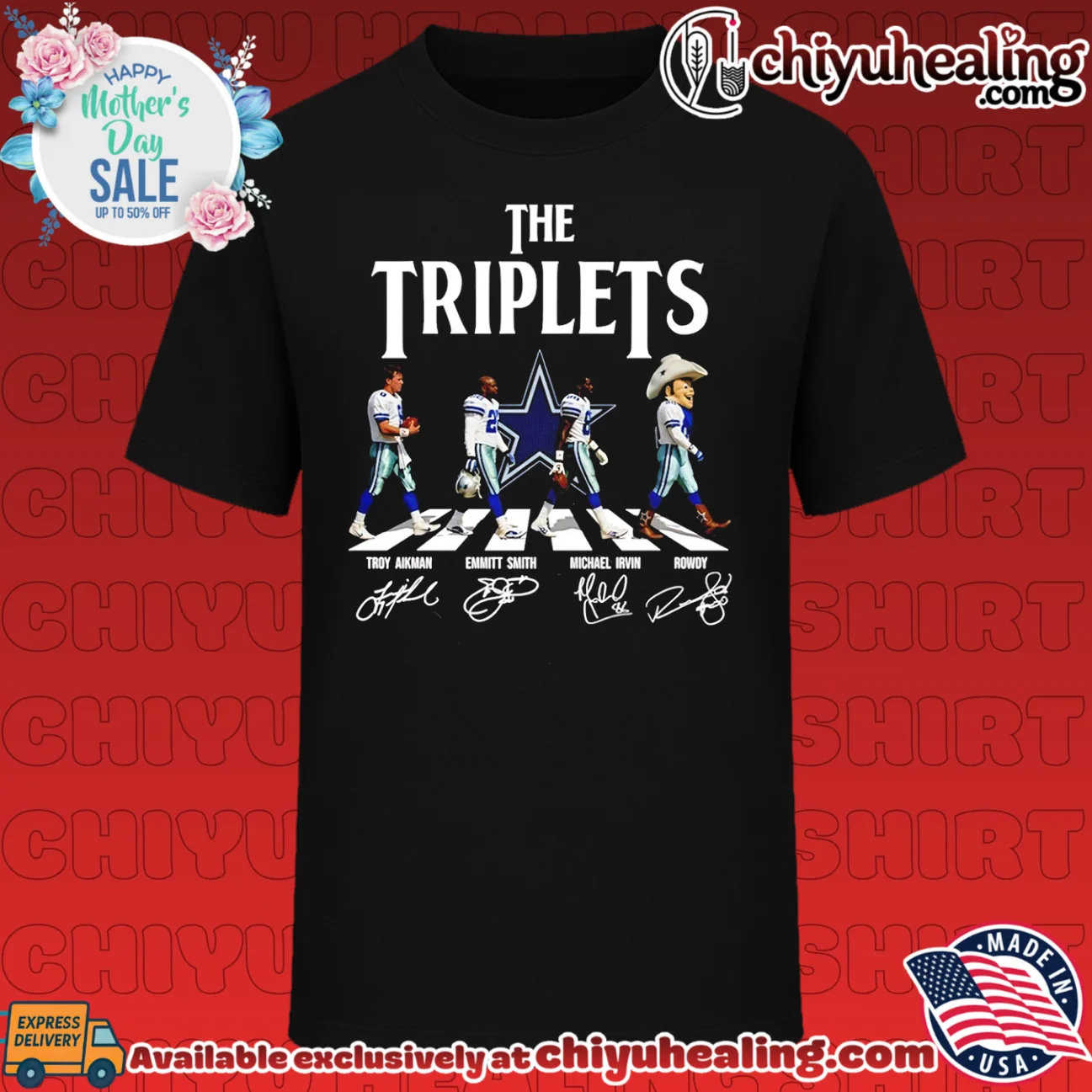 Dallas Cowboys The Triplets Troy Aikman Emmitt Smith Michael Irvin and Rowdy shirt & hoodie
