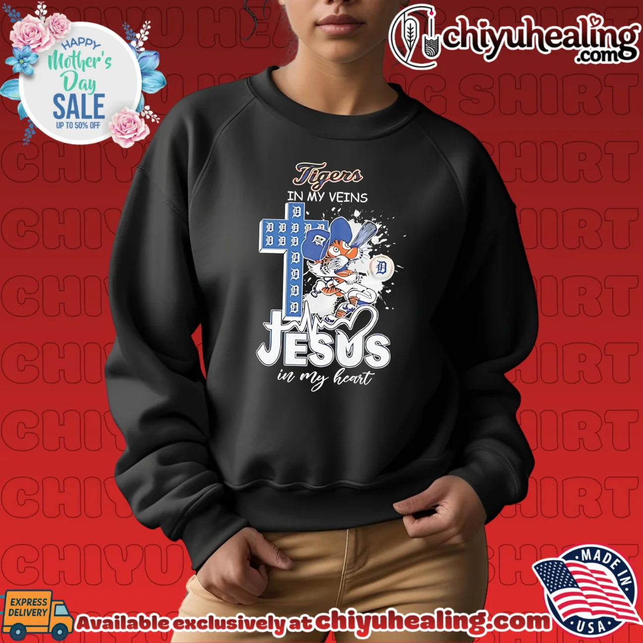 Detroit Tiger in my veins Jesus in my heart shirt & hoodie Detroit Tiger in my veins Jesus in my heart