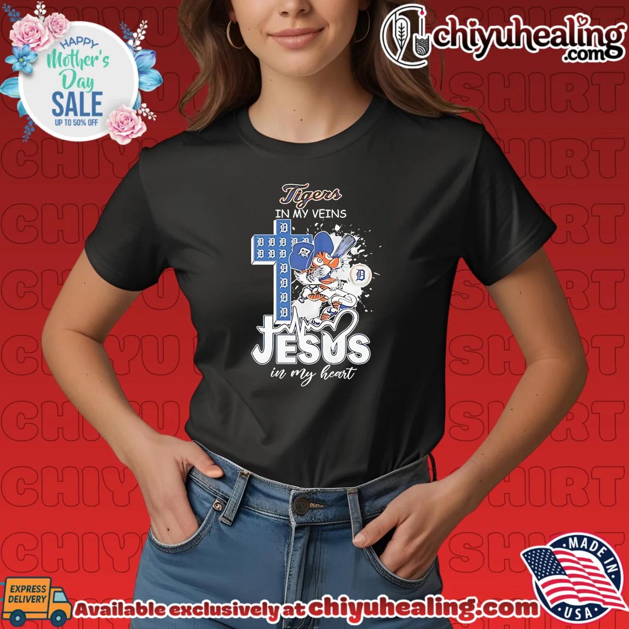 Detroit Tiger in my veins Jesus in my heart shirt & hoodie Detroit Tiger in my veins Jesus in my heart