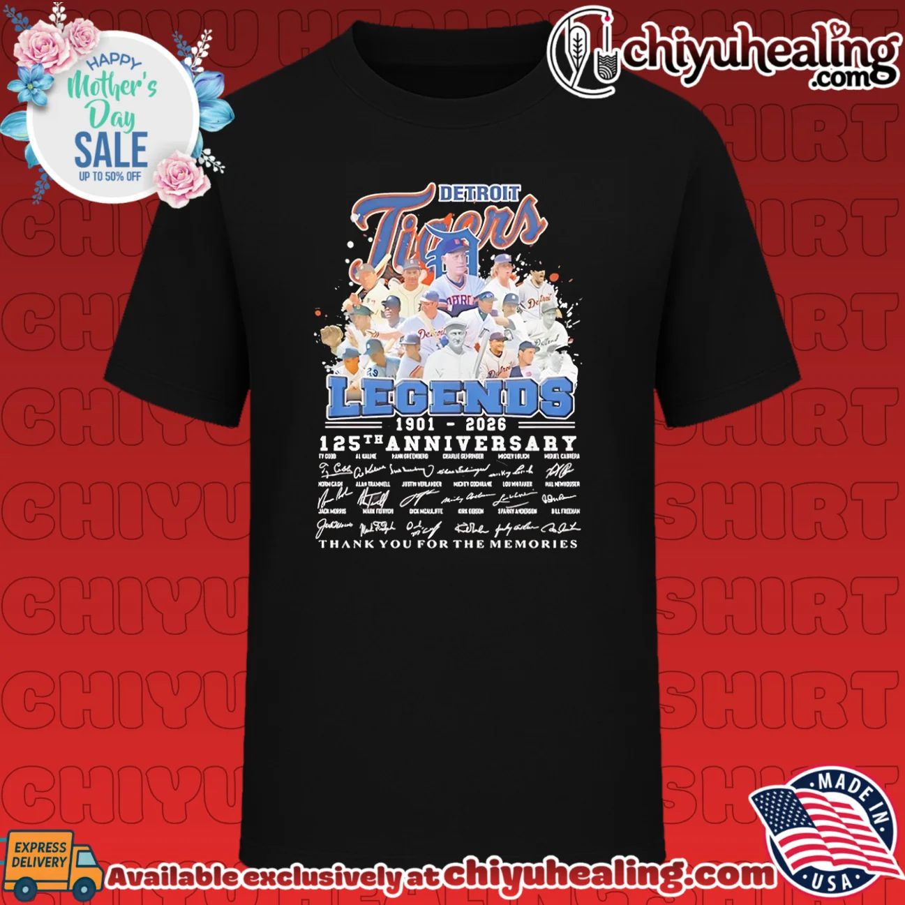 Detroit Tigers legends 1901-2026 125th Anniversary thank you for memories signature shirt & hoodie